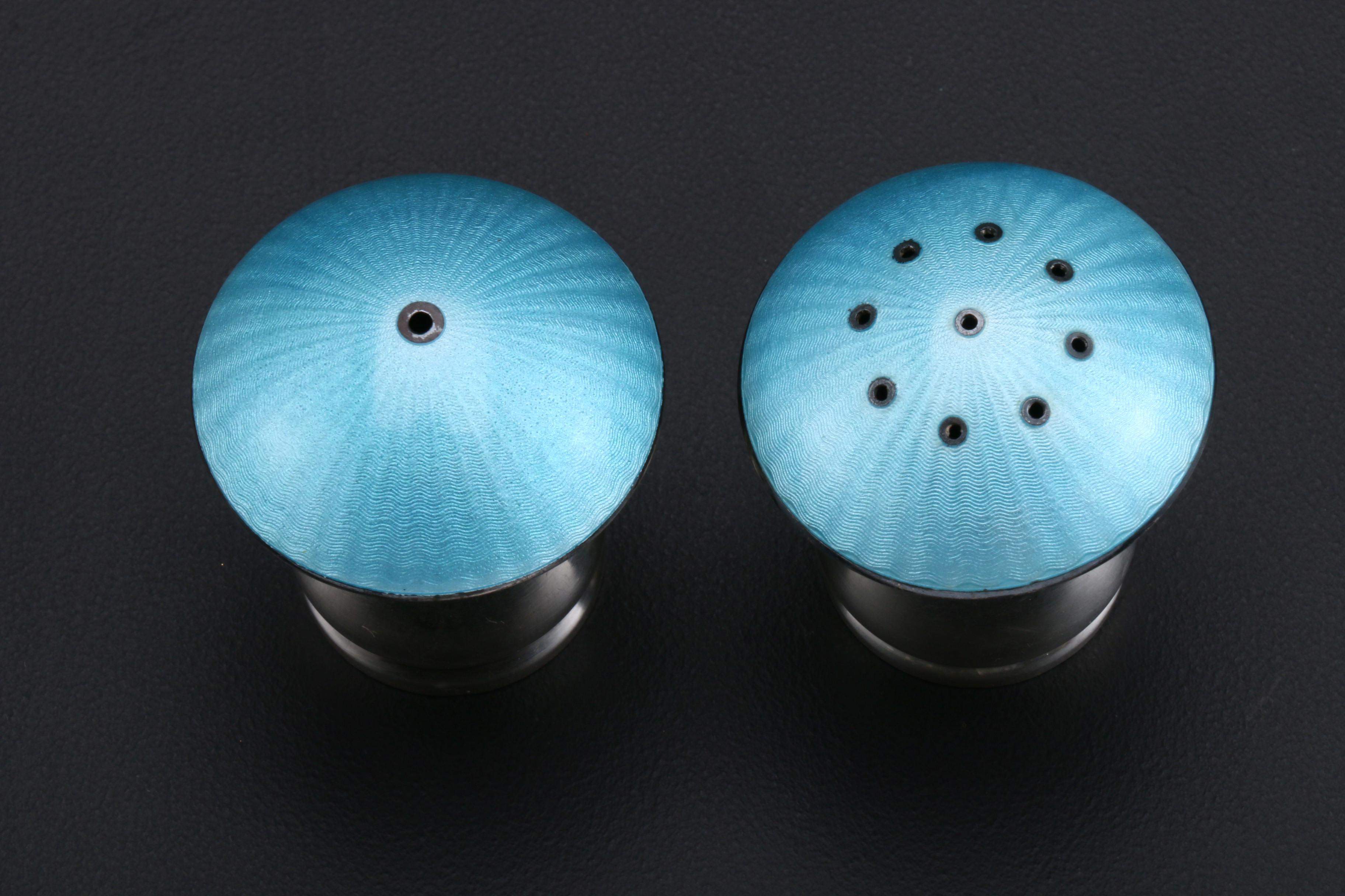 Ela Denmark Sterling Silver Enameled Mushroom Salt and Pepper Shakers