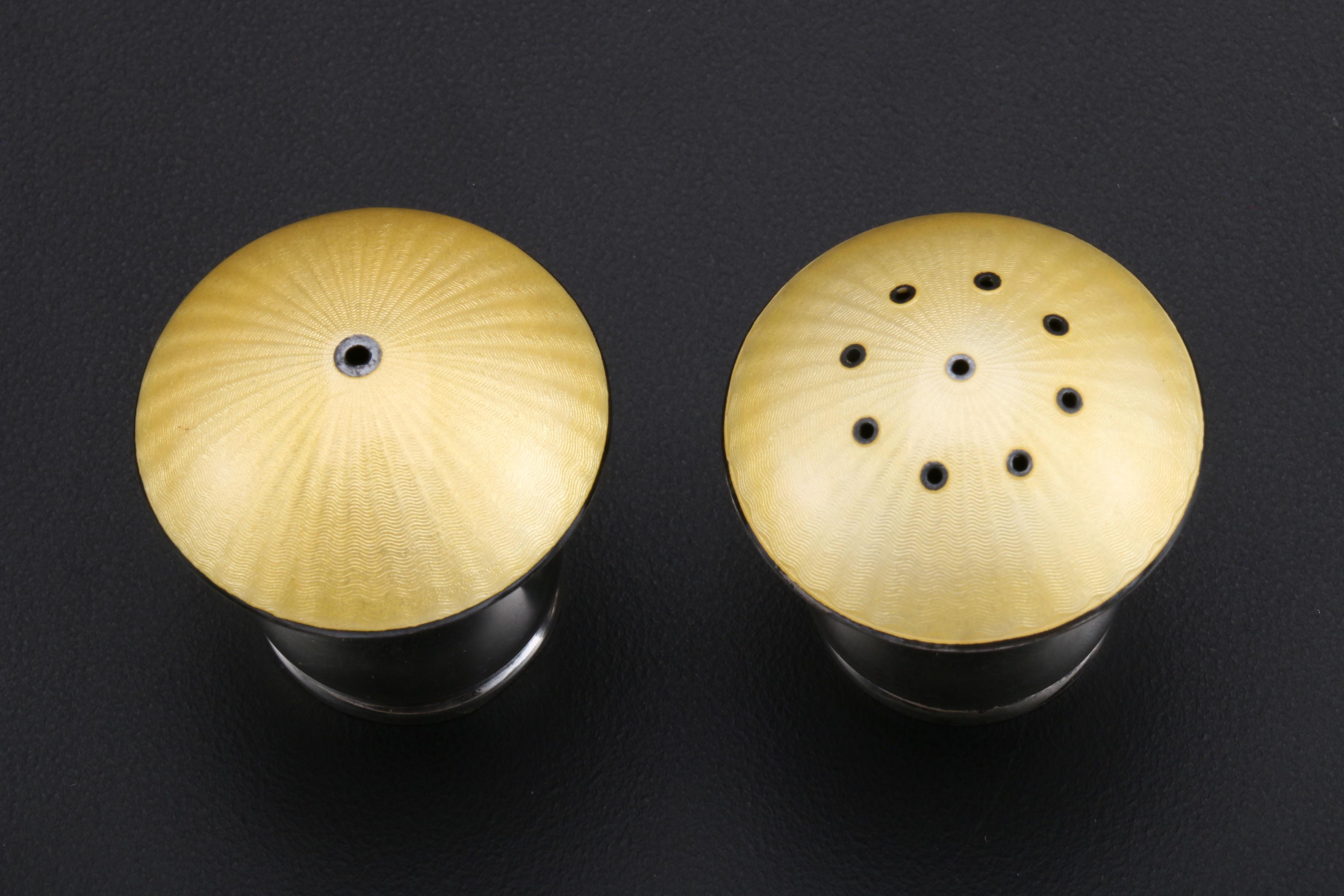 Ela Denmark Sterling Silver Enameled Mushroom Salt and Pepper Shakers