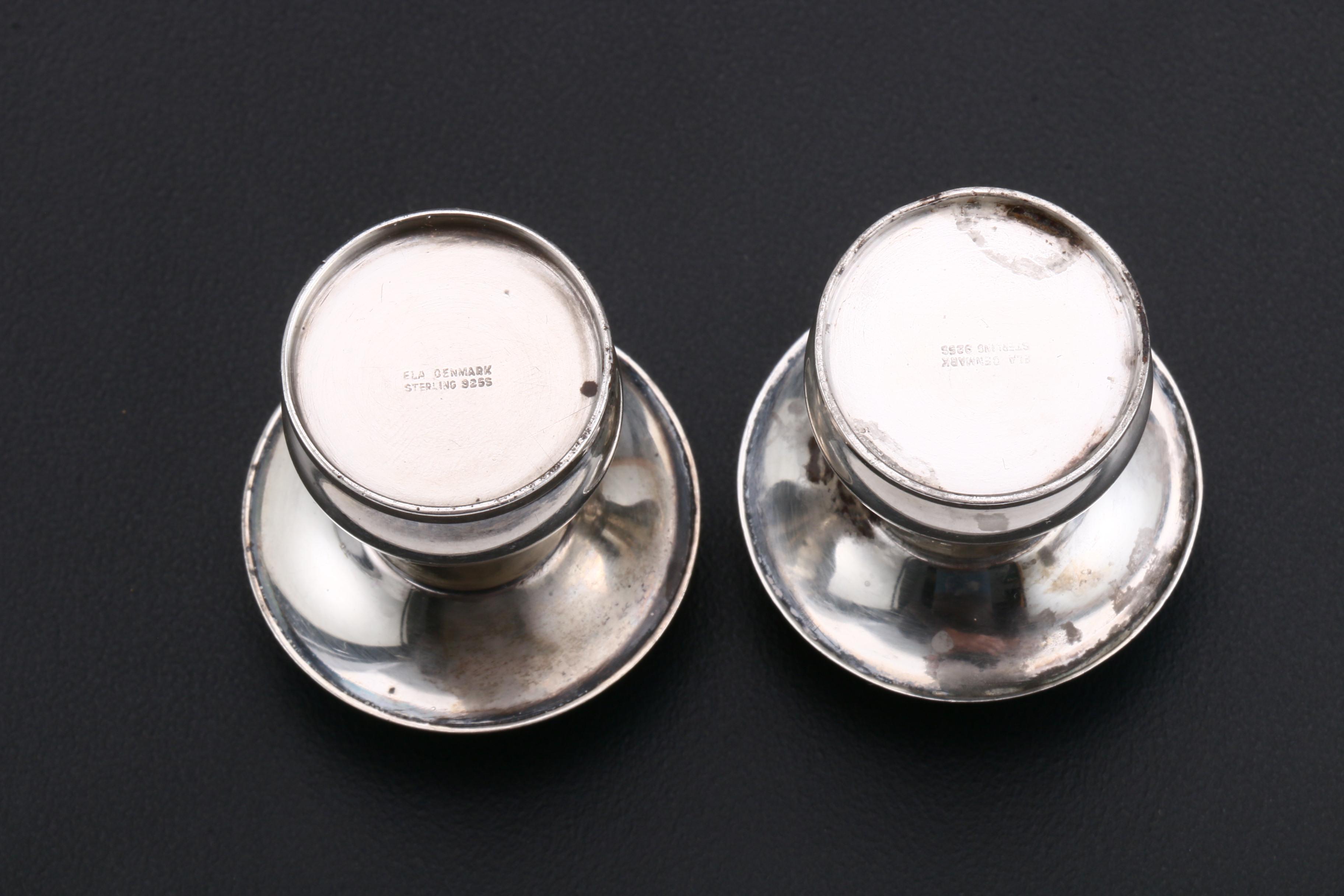 Ela Denmark Sterling Silver Enameled Mushroom Salt and Pepper Shakers