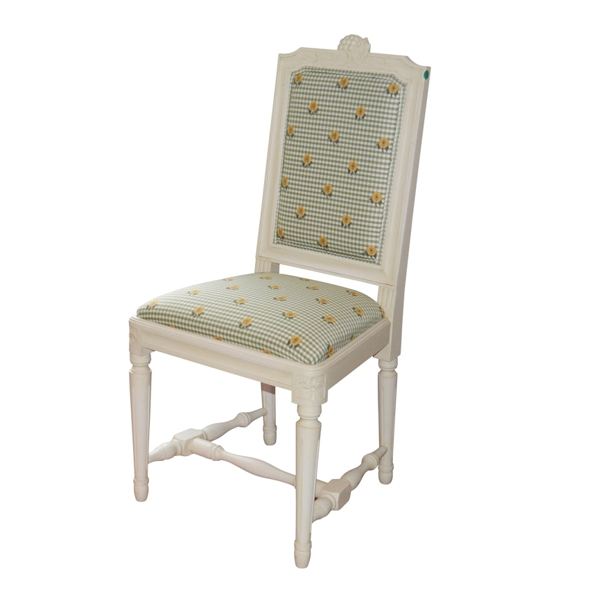 Green Checkered Upholstered Painted Side Chair, Early 20th Century