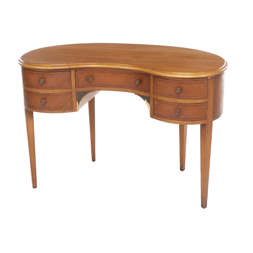 Tobey Curved Kidney Shaped Wooden Desk, Vintage