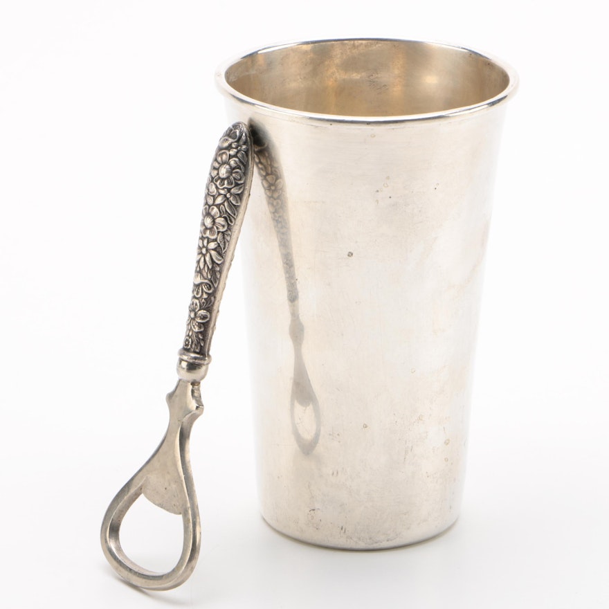 P. Lopez G. Mexican Sterling Julep Cup with Kirk Bottle Opener