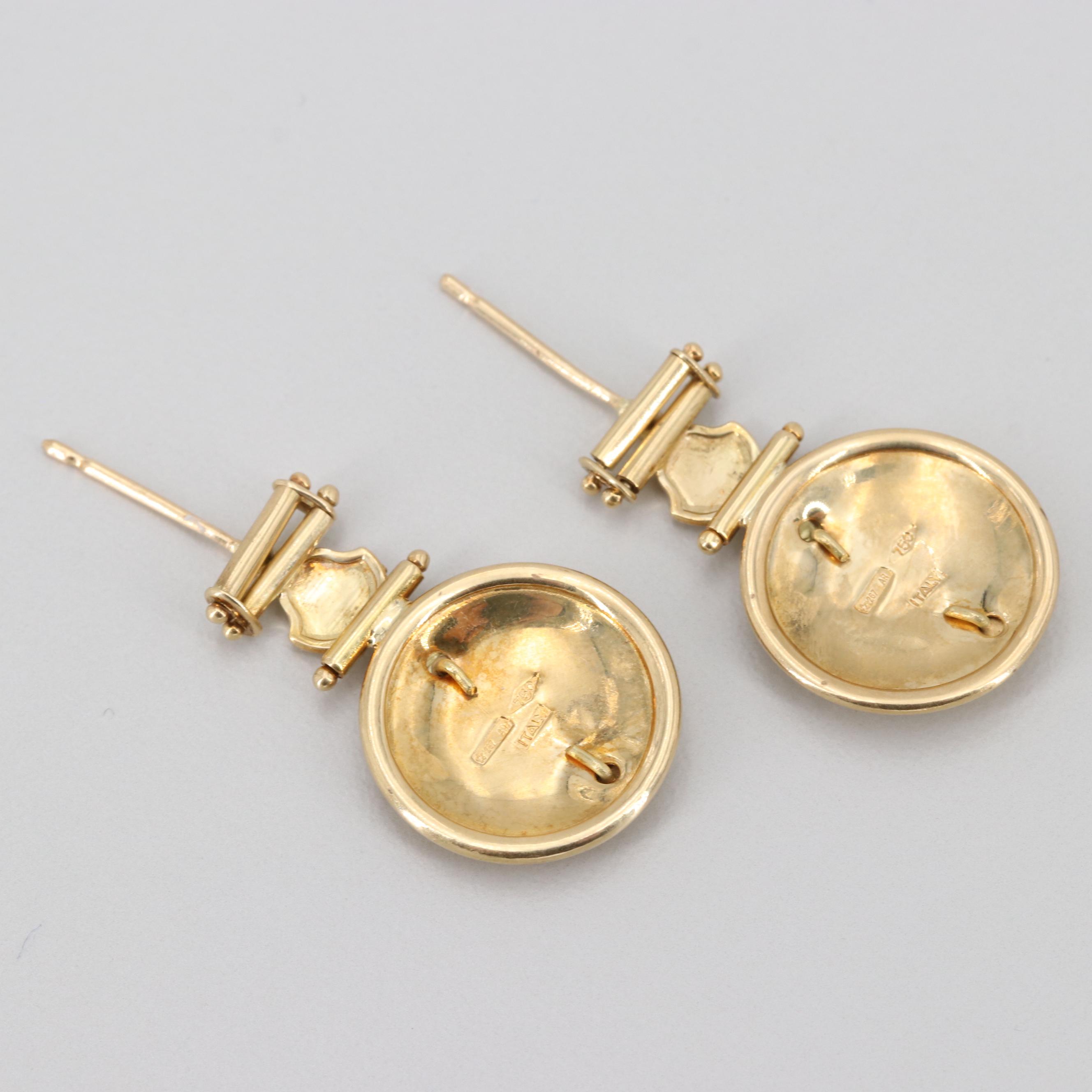Italian 18K Yellow Gold Dangle Cameo Earrings