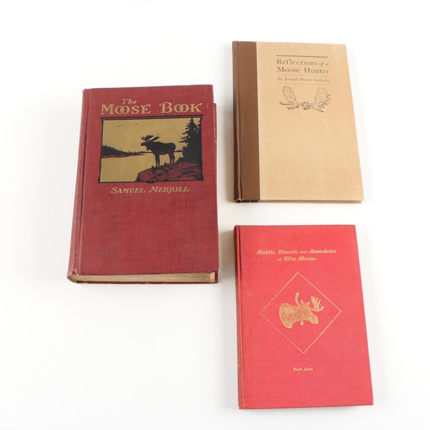 Books on Moose featuring 1920 "The Moose Book" by Samuel Merrill