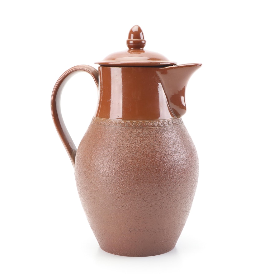 English Redware Pottery Straining Pitcher, Early 20th Century