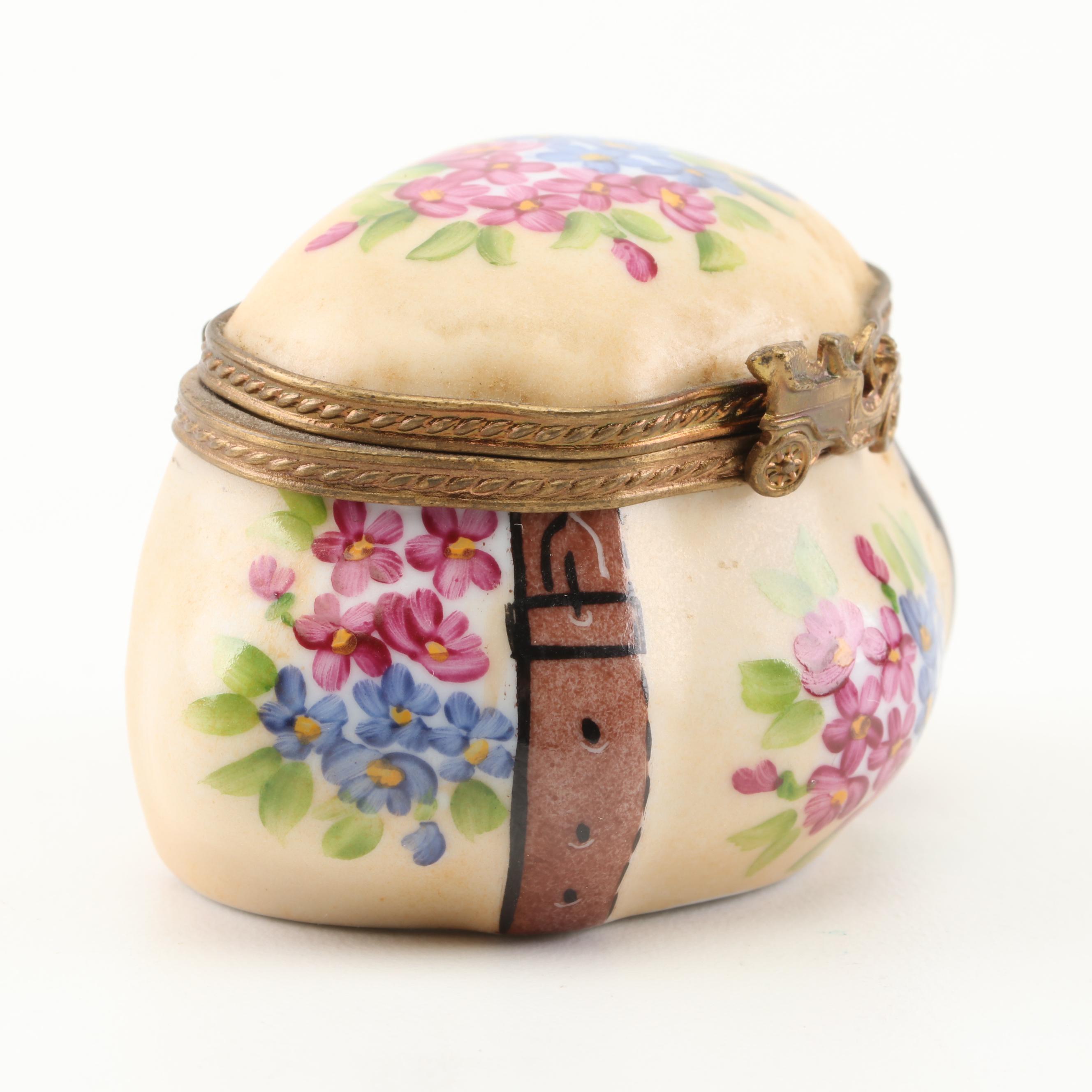 Hand-Painted Limoges French Accents Porcelain Trinket Box with 5 Franc "Coin"