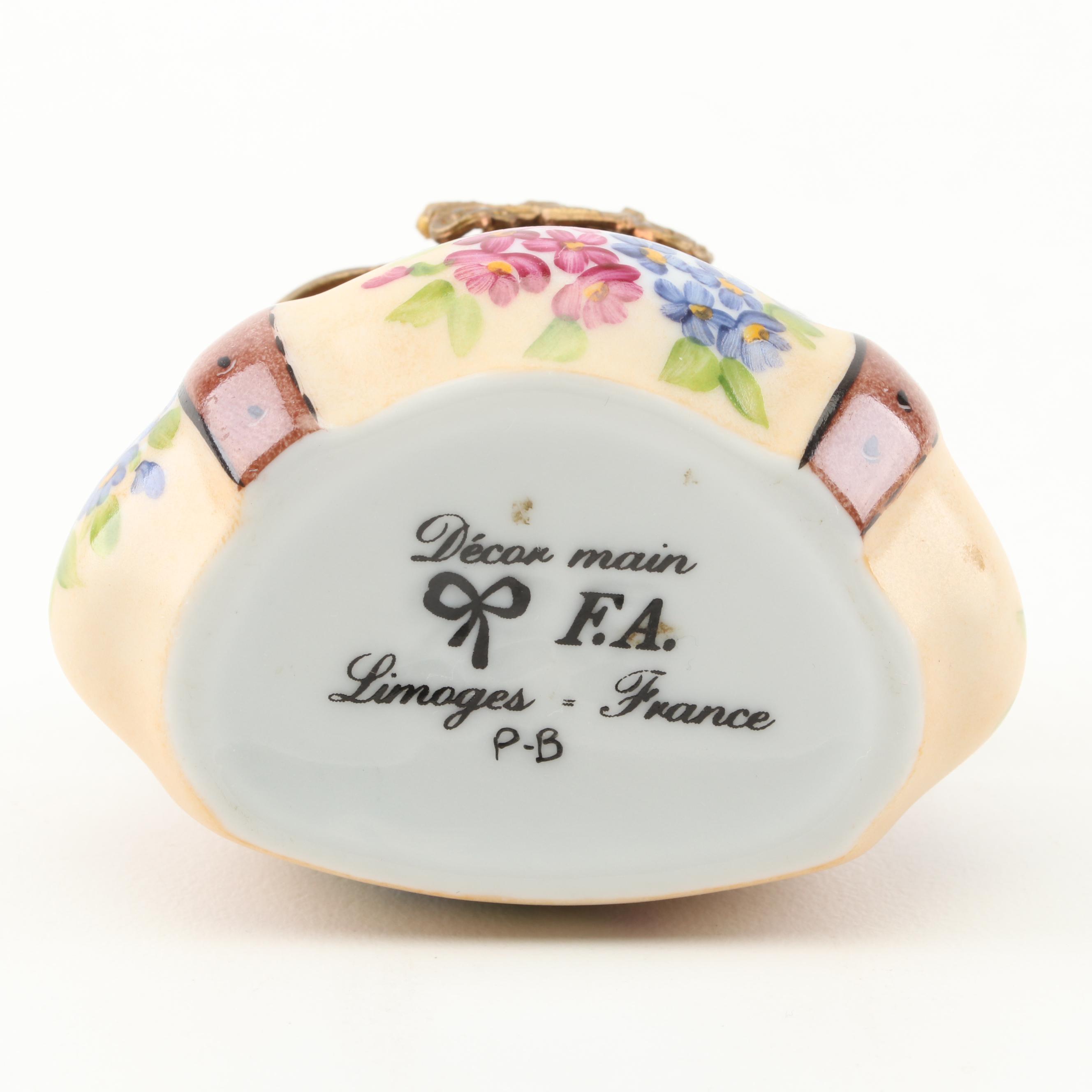 Hand-Painted Limoges French Accents Porcelain Trinket Box with 5 Franc "Coin"