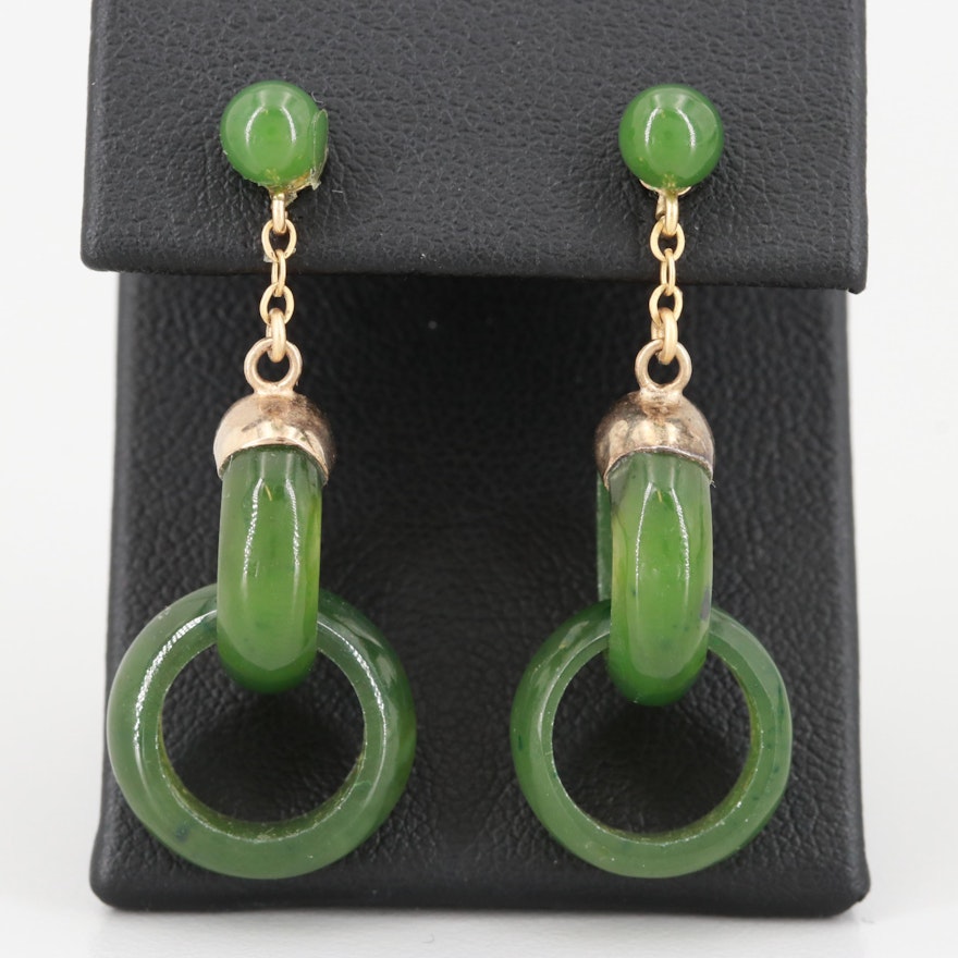 Gold Tone Nephrite Dangle Earrings