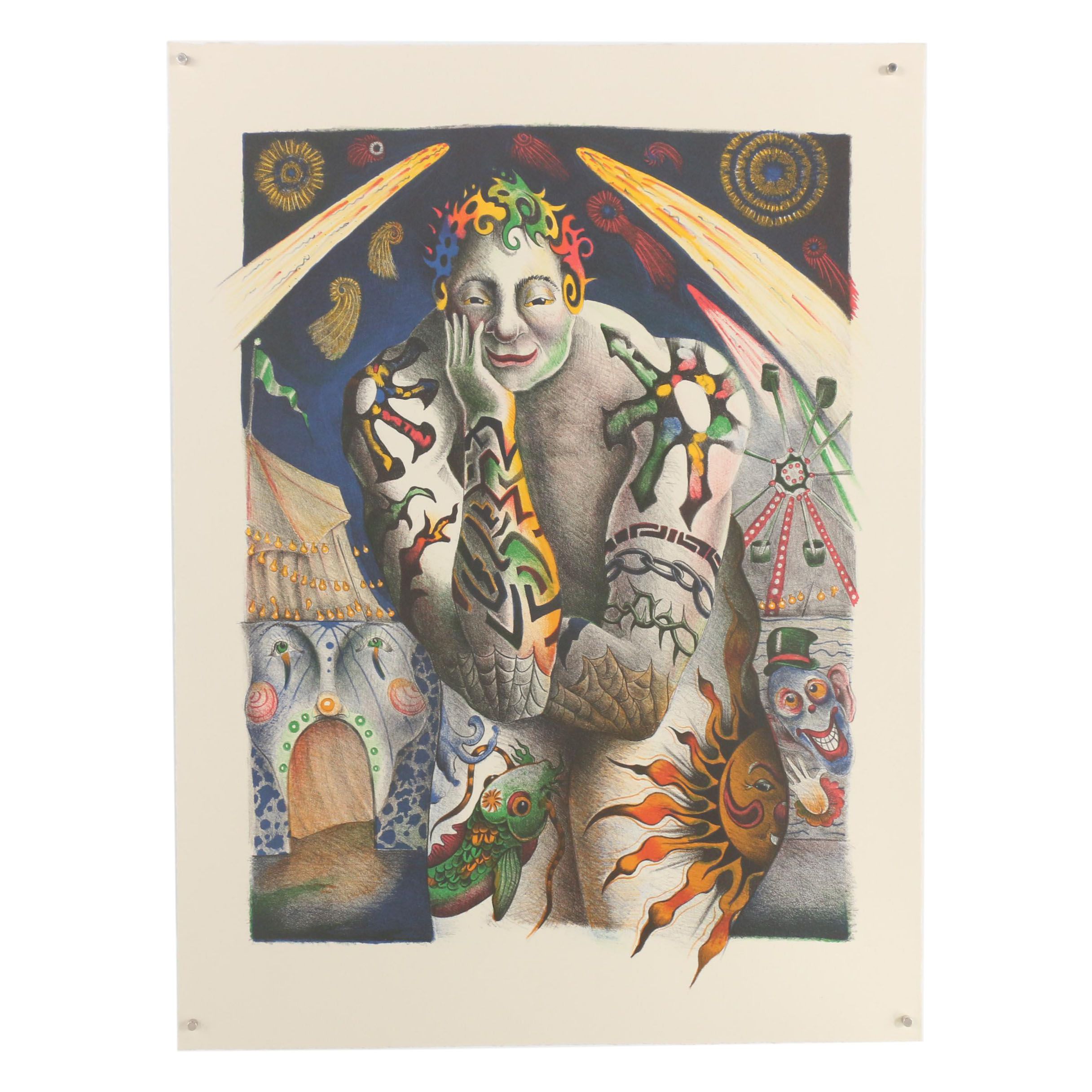 Nick Bubash 2001 Lithograph "Tattooed Guy"