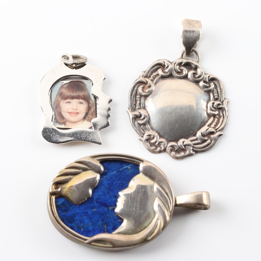 Sterling Silver Pendants Featuring Lapis Lazuli Mother and Child Pendant