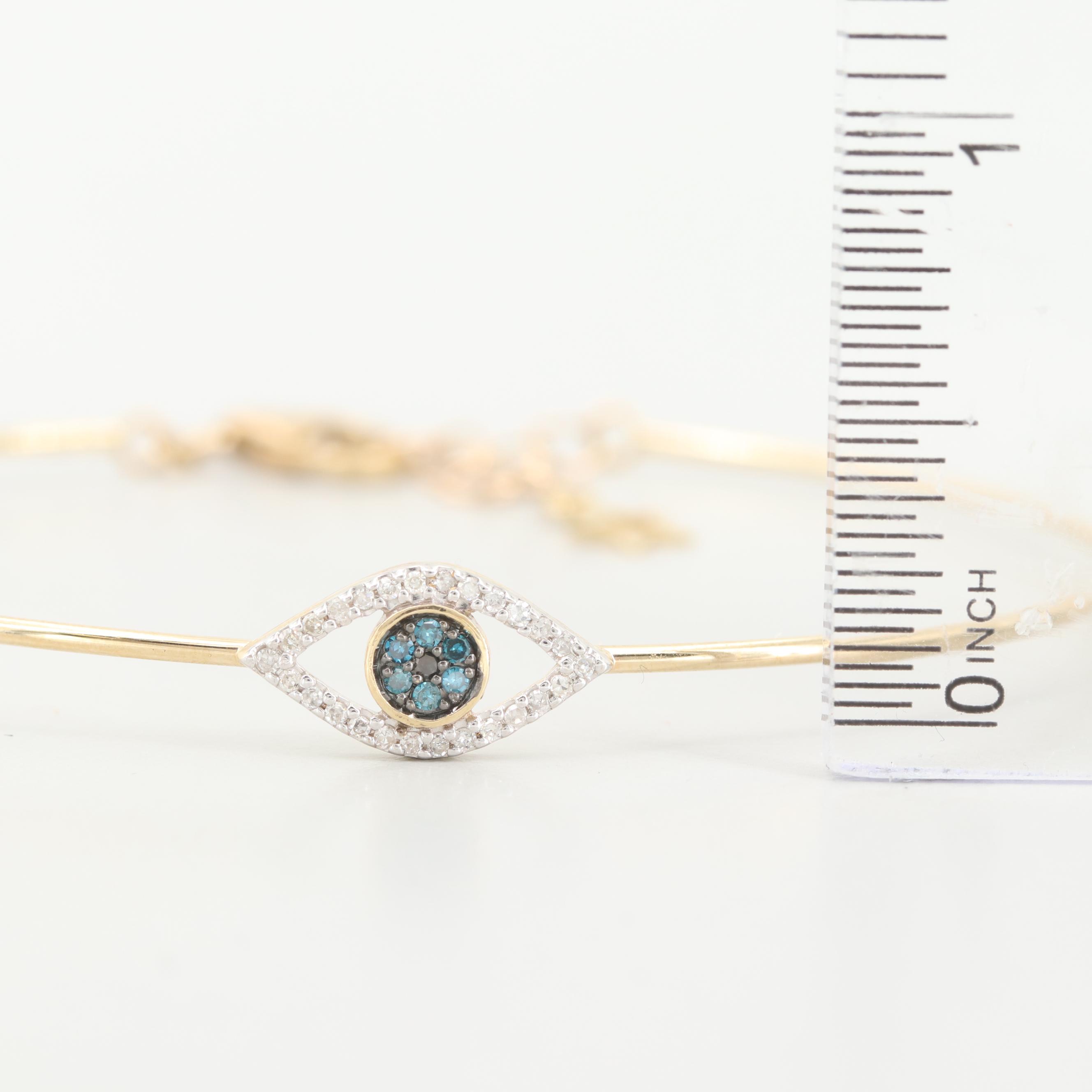 10K Yellow Gold Diamond Adjustable Evil Eye Bracelet