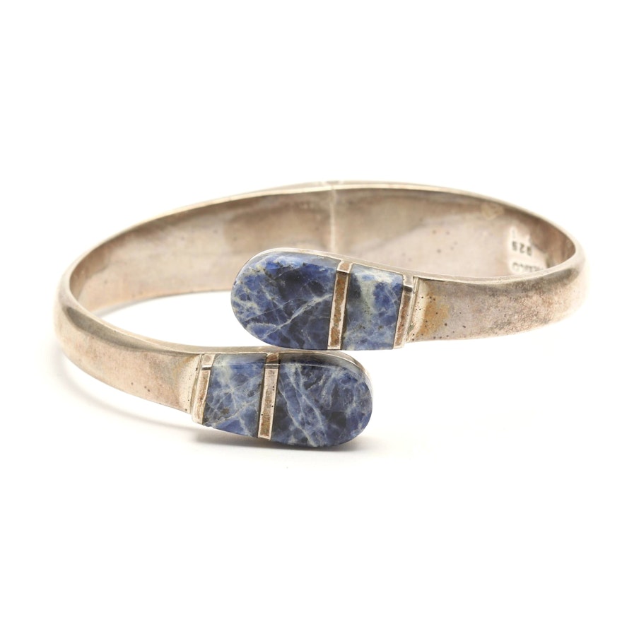 Sterling Silver and Sodalite Hinged Bracelet