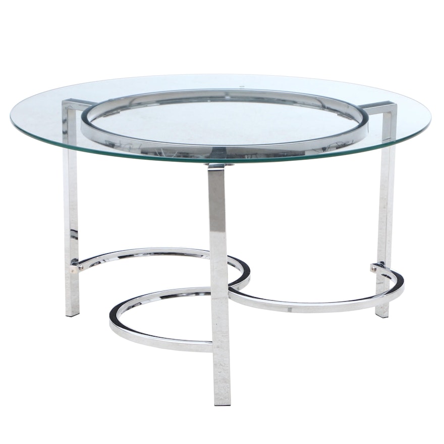 Contemporary Modern Glass Top Chrome Frame Coffee Table