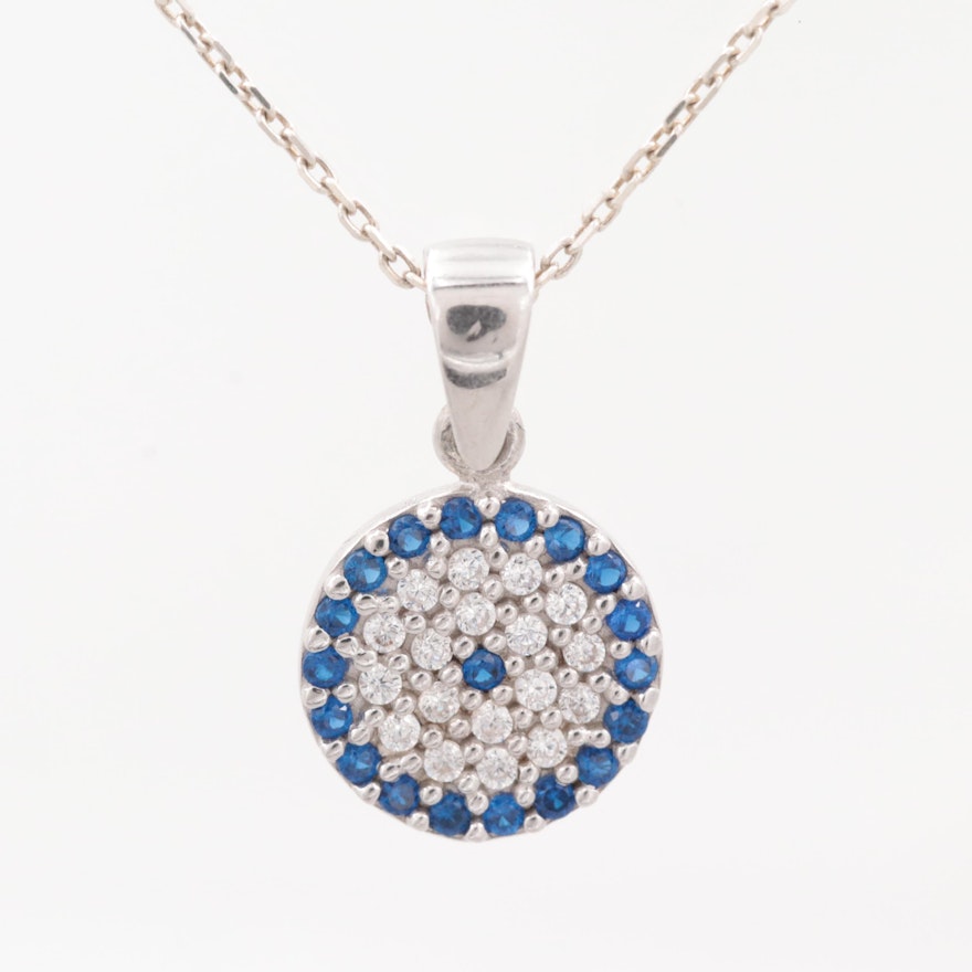 Sterling Silver Synthetic Spinel and Cubic Zirconia Pendant Necklace