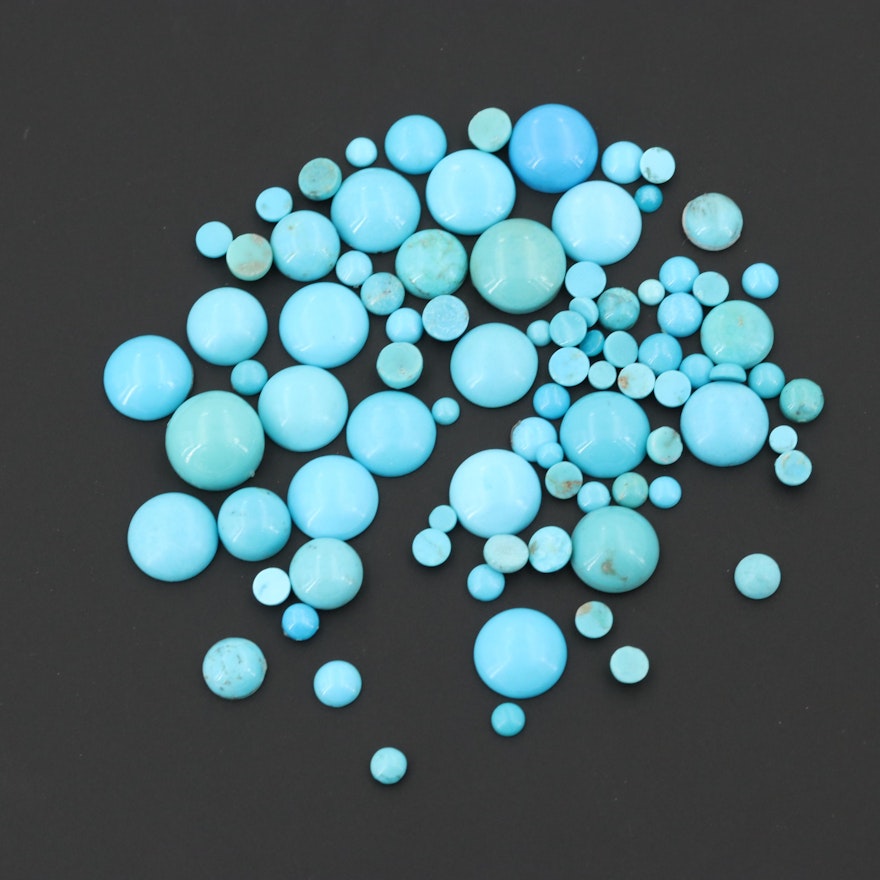 Loose 81.45 CTW Round Turquoise Cabochons Including Synthetic Turquoise