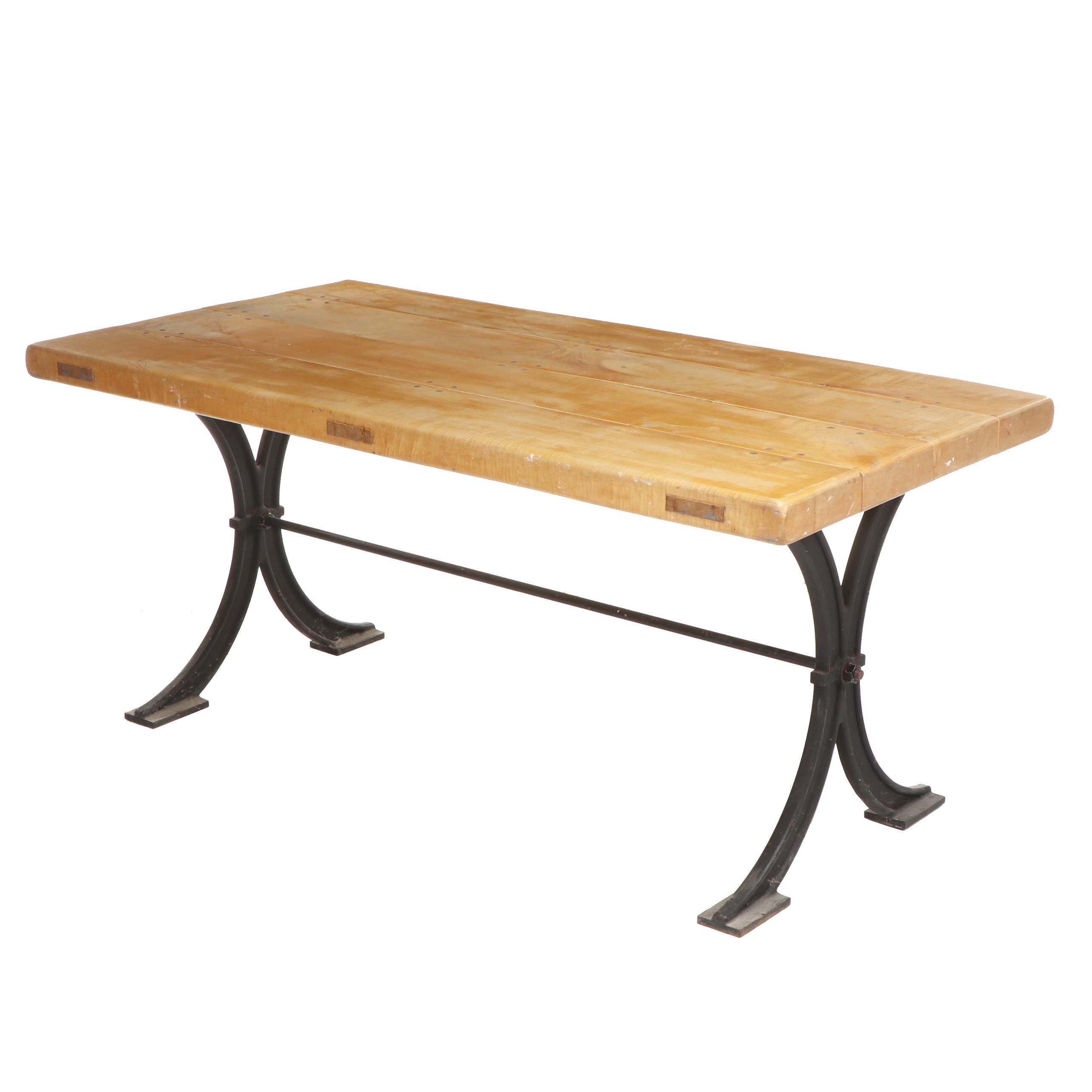 Wooden Table with Iron Base