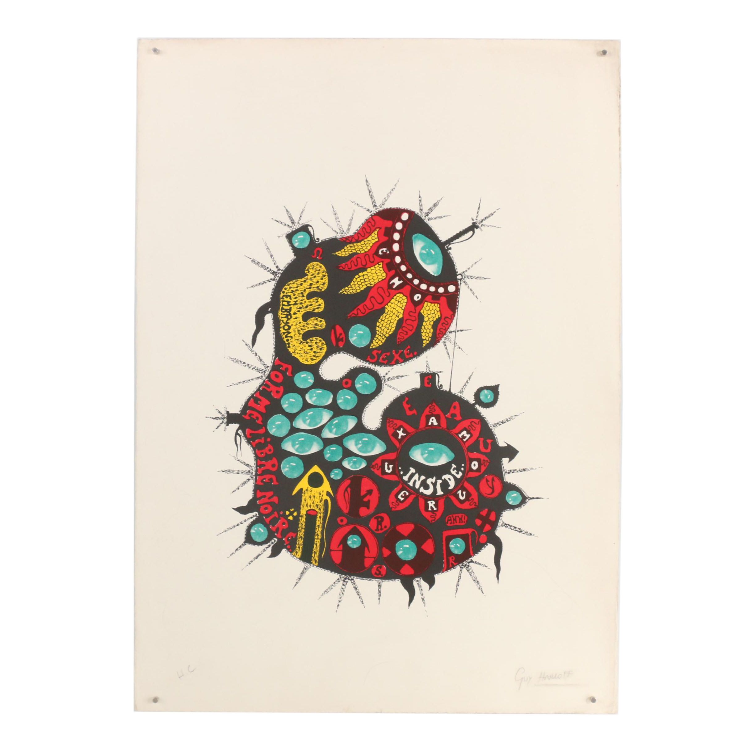 Guy Harloff 1972 Lithograph "Forme Libre Noire"