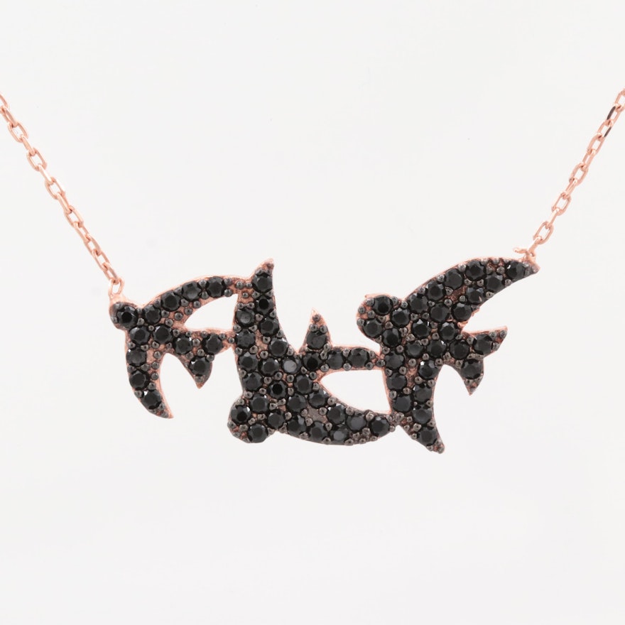 Rose Gold Wash on Sterling Synthetic Spinel Necklace with Swallow Motif