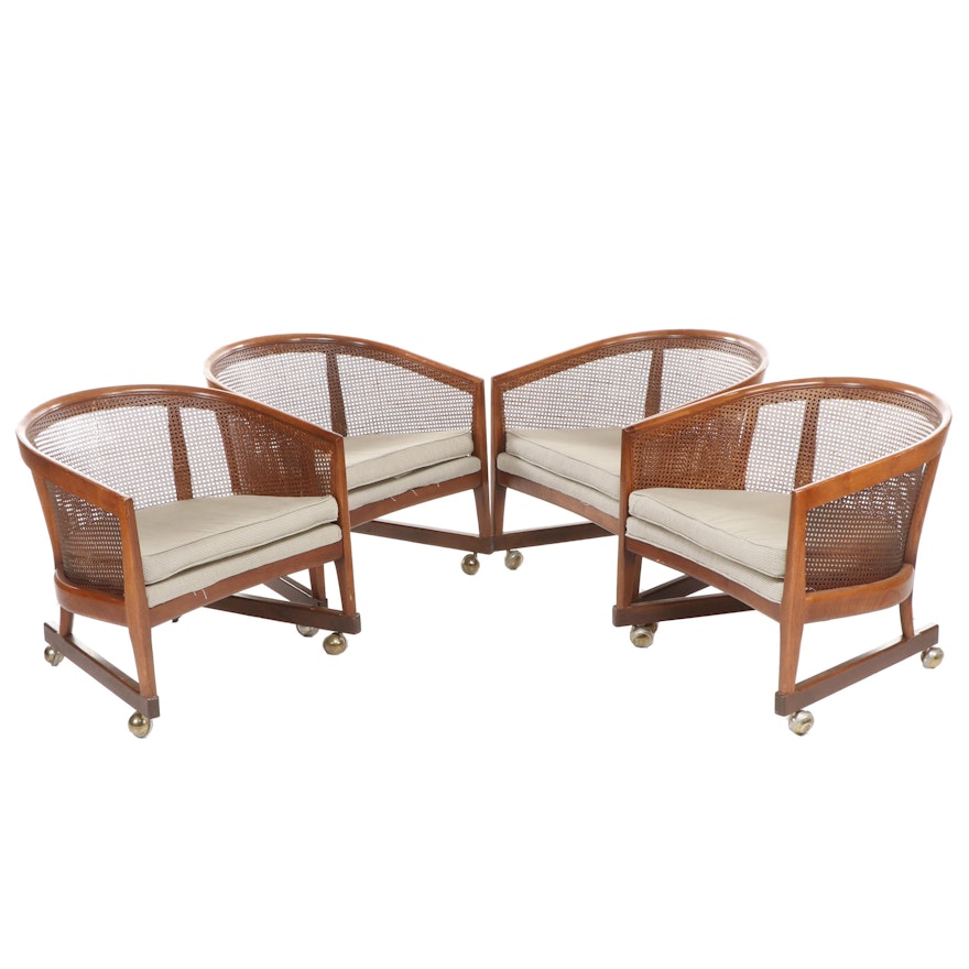 Mid Century Cane Back Pull-Up Chairs on Casters