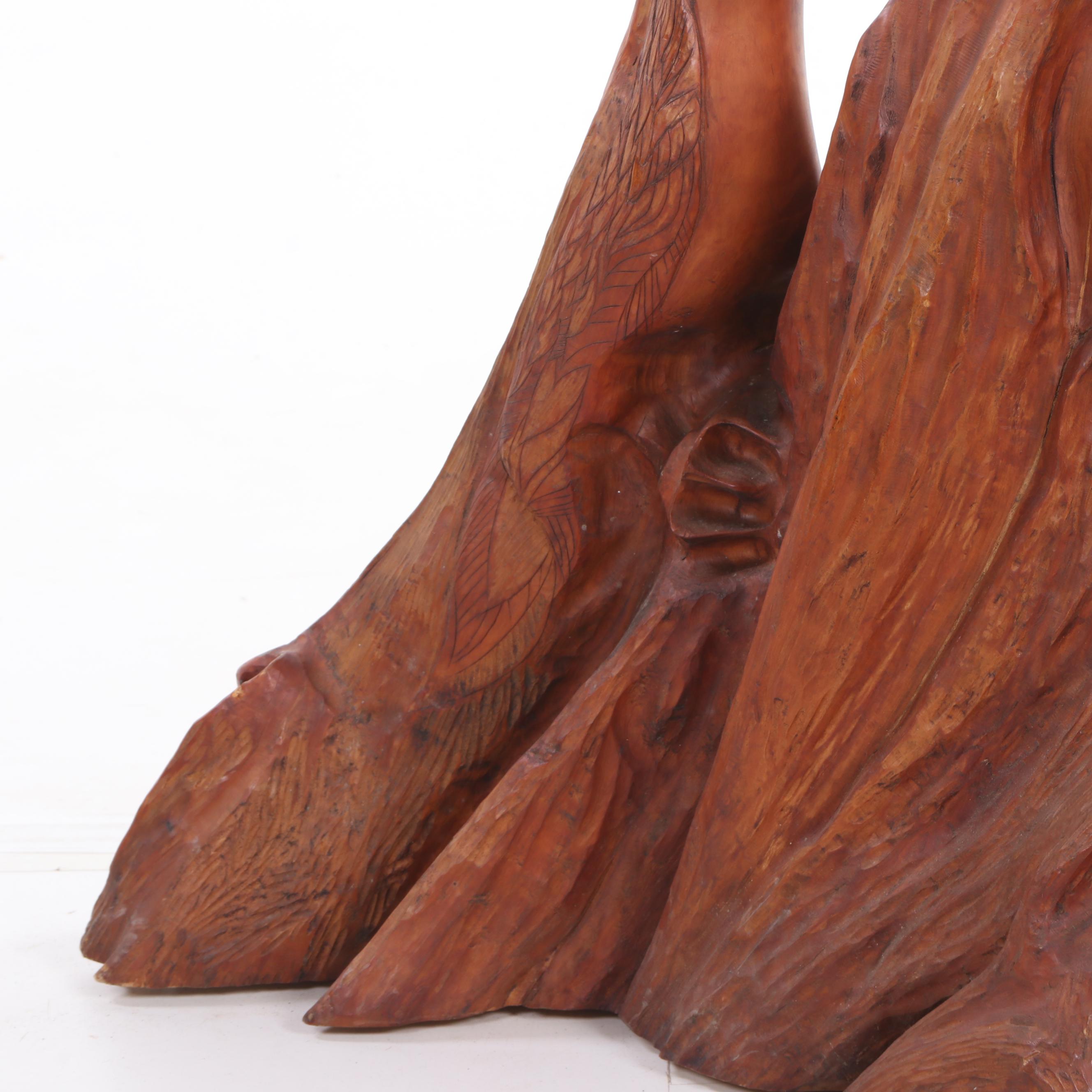 Cherry Tree Stump Figural Gnome Sculpture with Ammonite Fossil