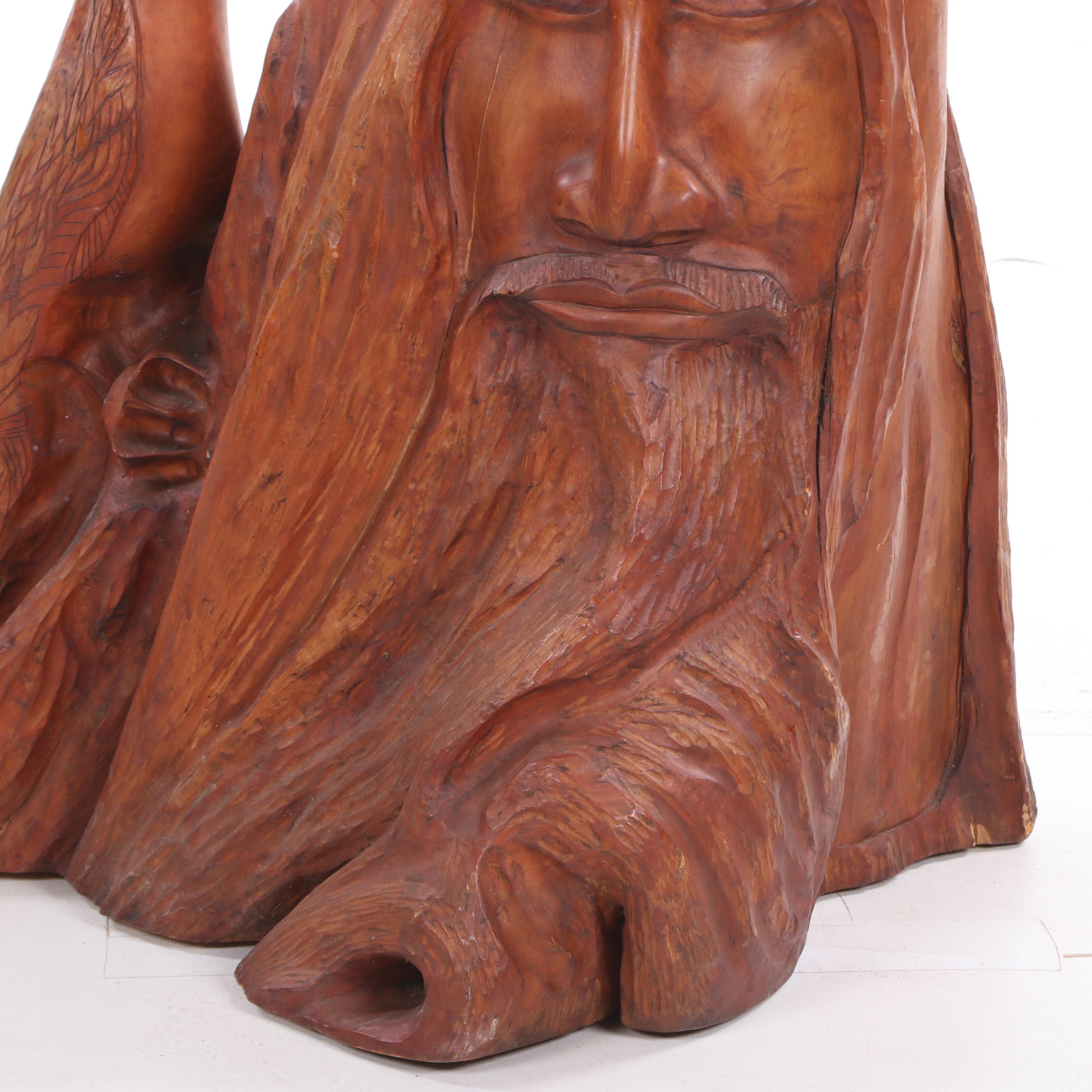 Cherry Tree Stump Figural Gnome Sculpture with Ammonite Fossil