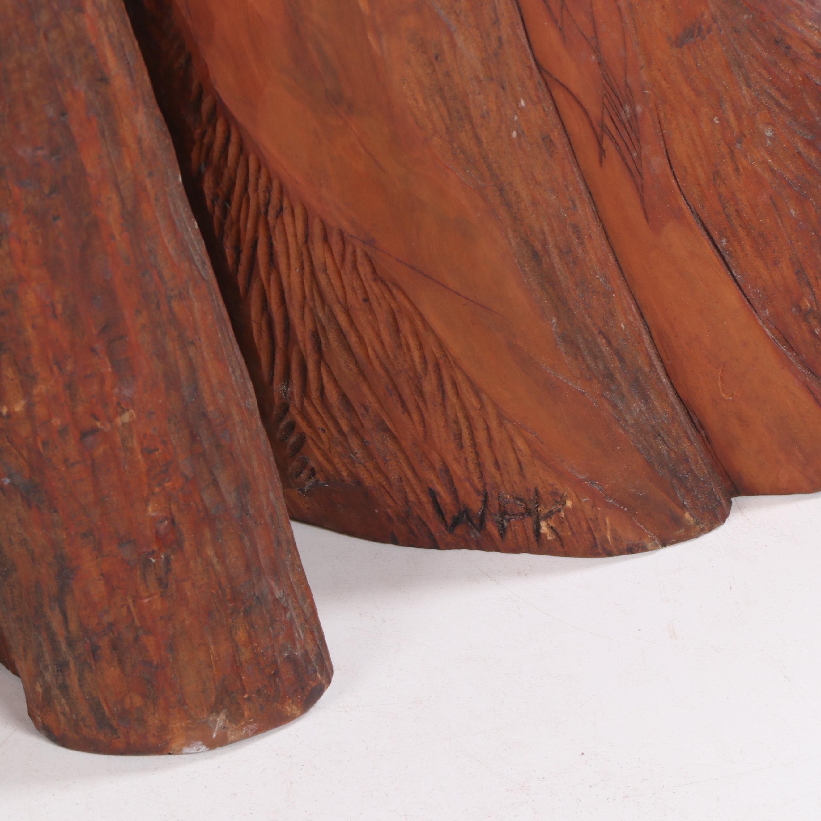 Cherry Tree Stump Figural Gnome Sculpture with Ammonite Fossil