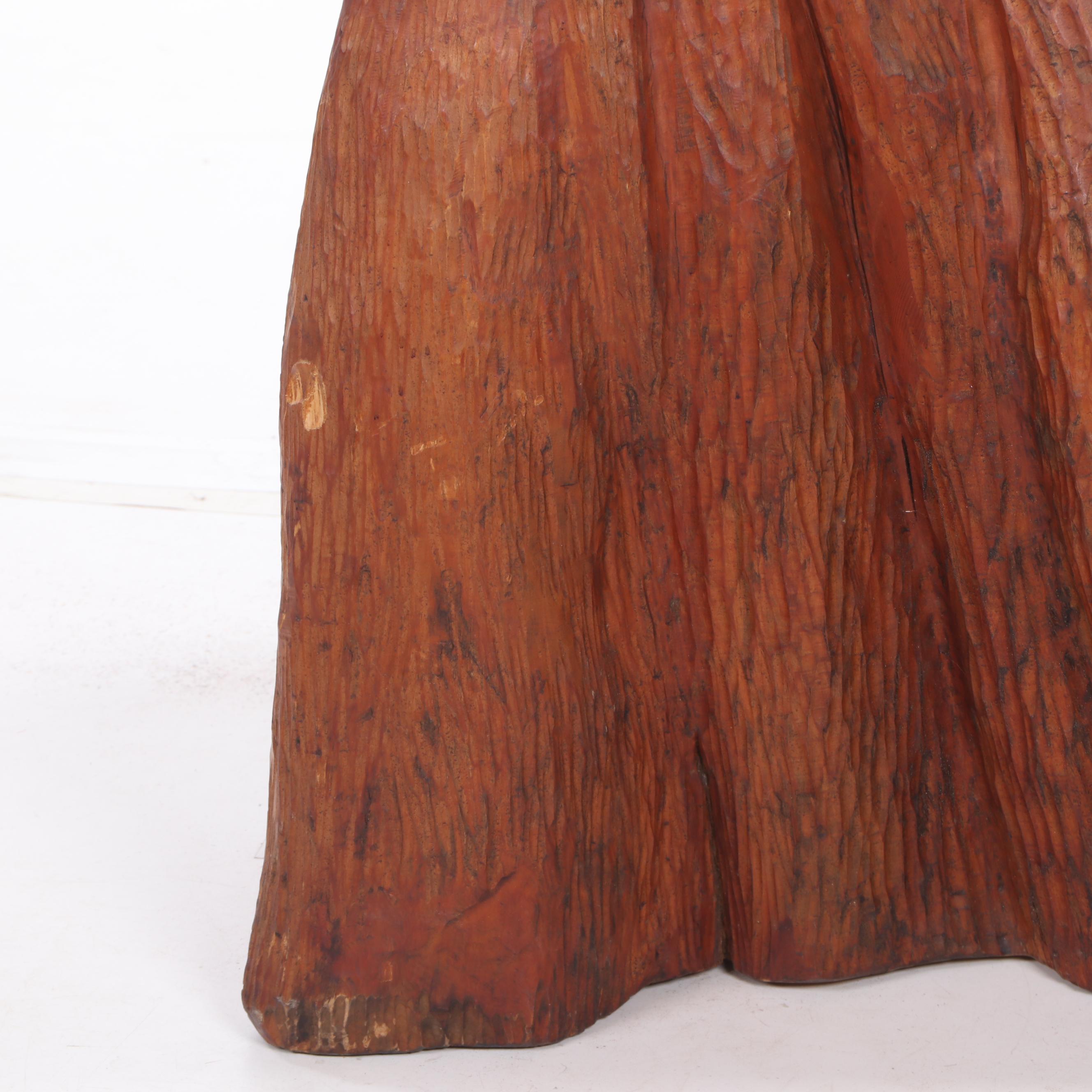 Cherry Tree Stump Figural Gnome Sculpture with Ammonite Fossil