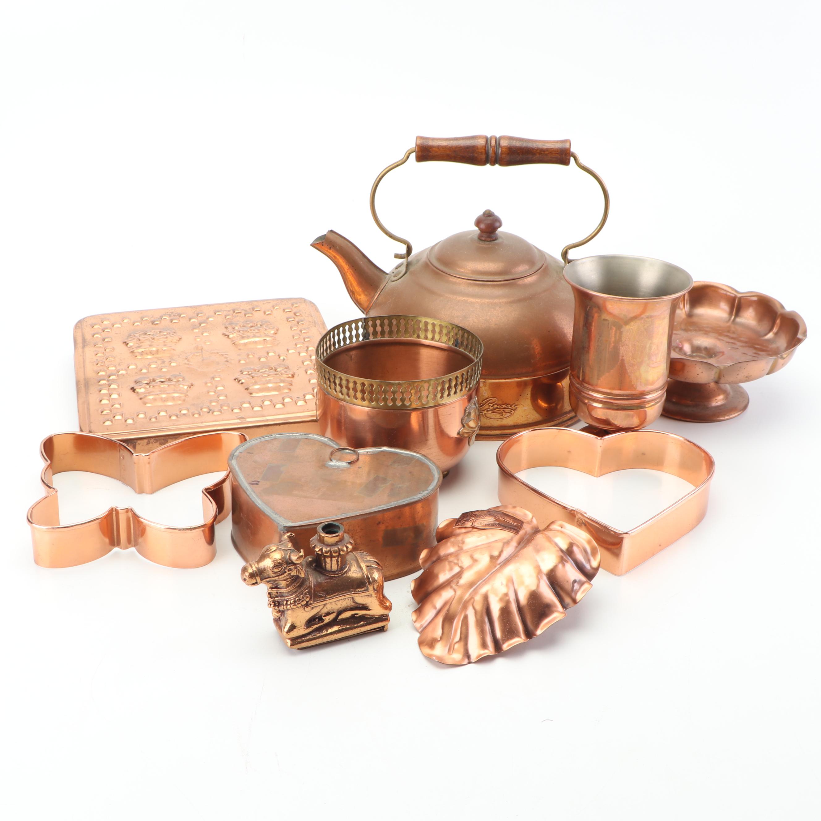 Paul Revere Copper Tea Kettle with Other Kitchenware