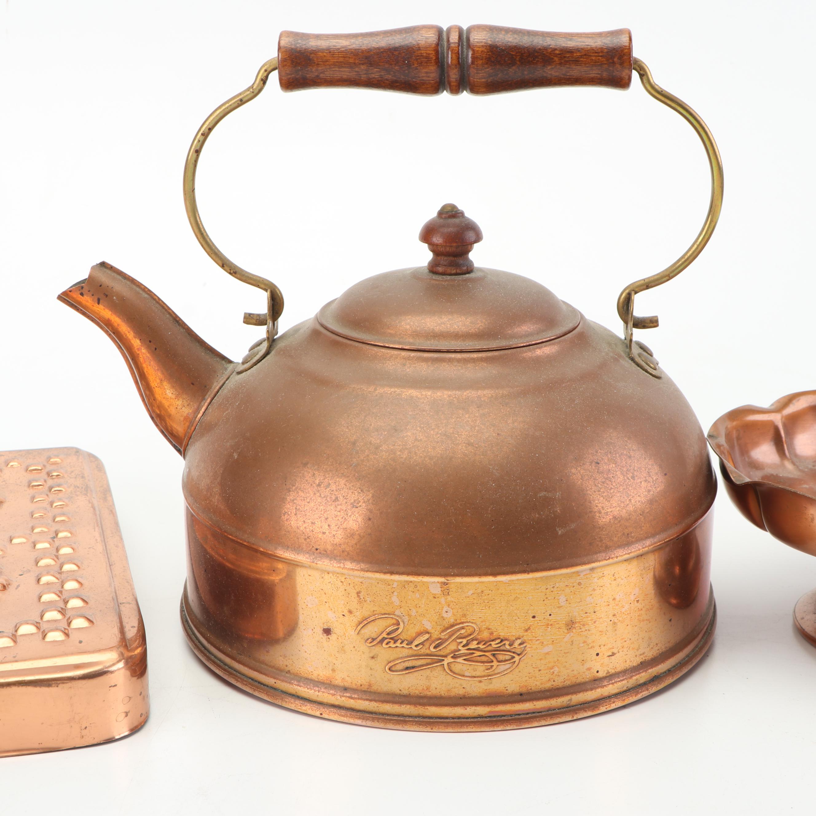 Paul Revere Copper Tea Kettle with Other Kitchenware