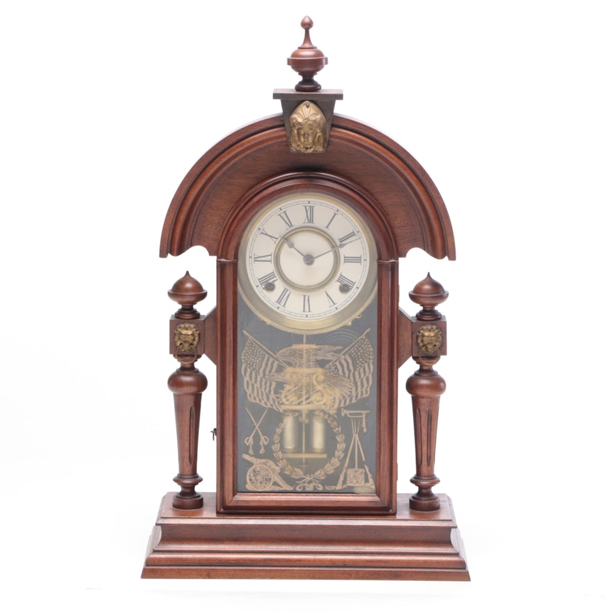 Ansonia "King" Walnut Mantel Clock, Late 19th to Early 20th Century