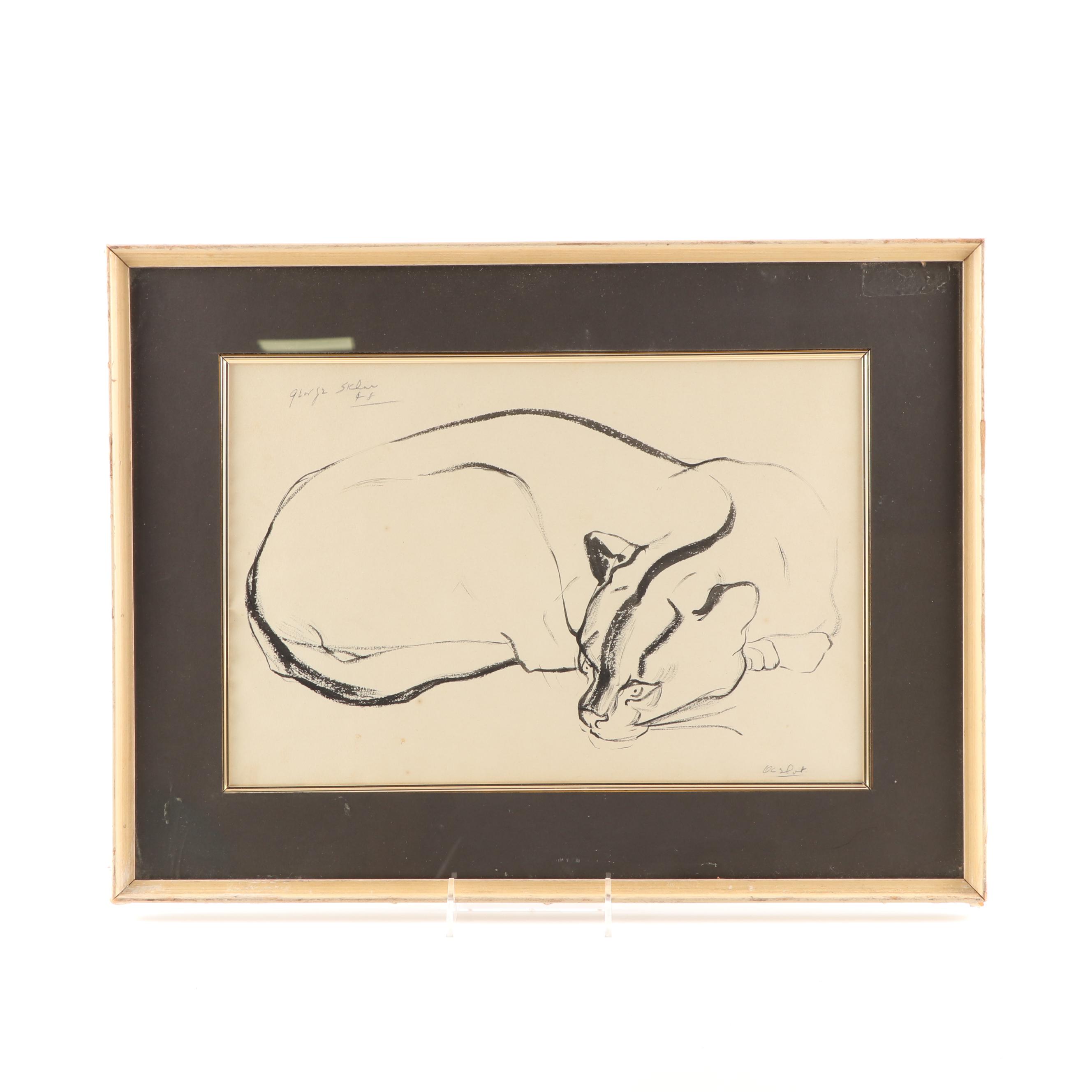 George Sklar Ink Painting "Ocelot"