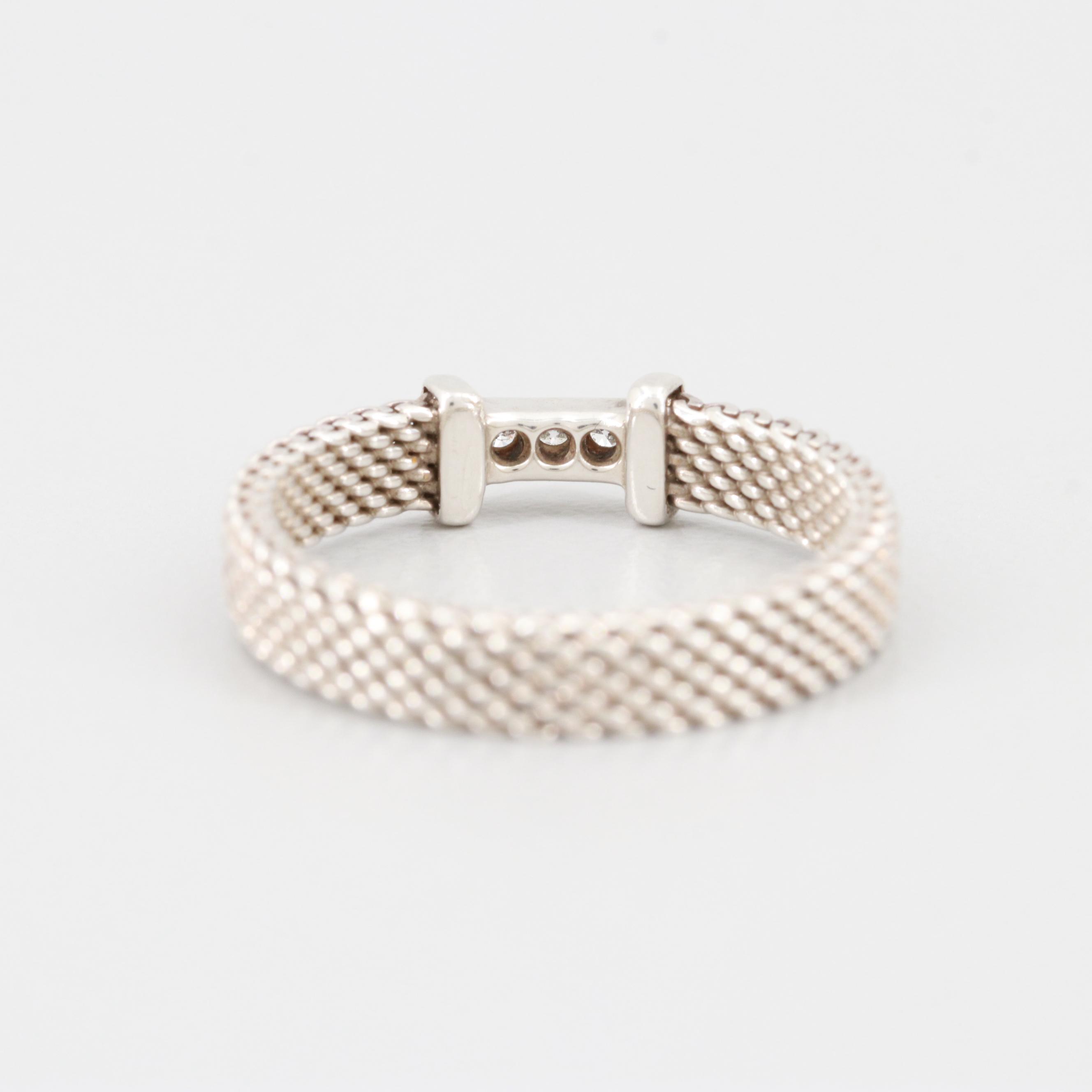 Tiffany & Co. Sterling Silver Diamond Thin 3 "T" Somerset Ring
