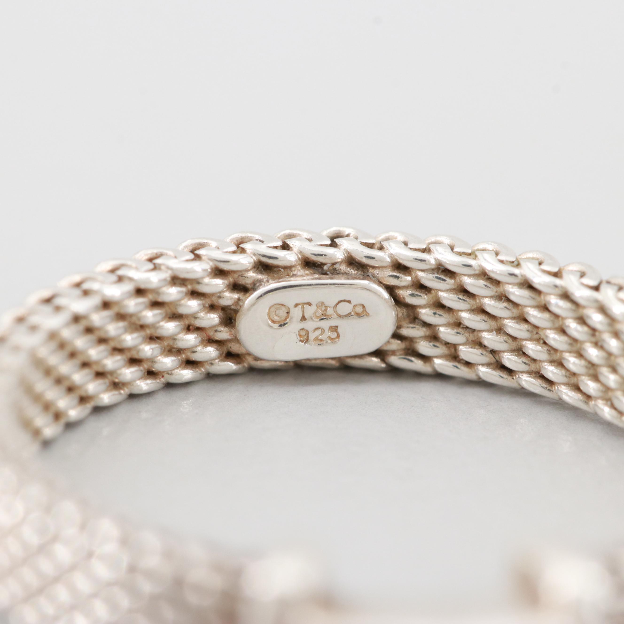 Tiffany & Co. Sterling Silver Diamond Thin 3 "T" Somerset Ring