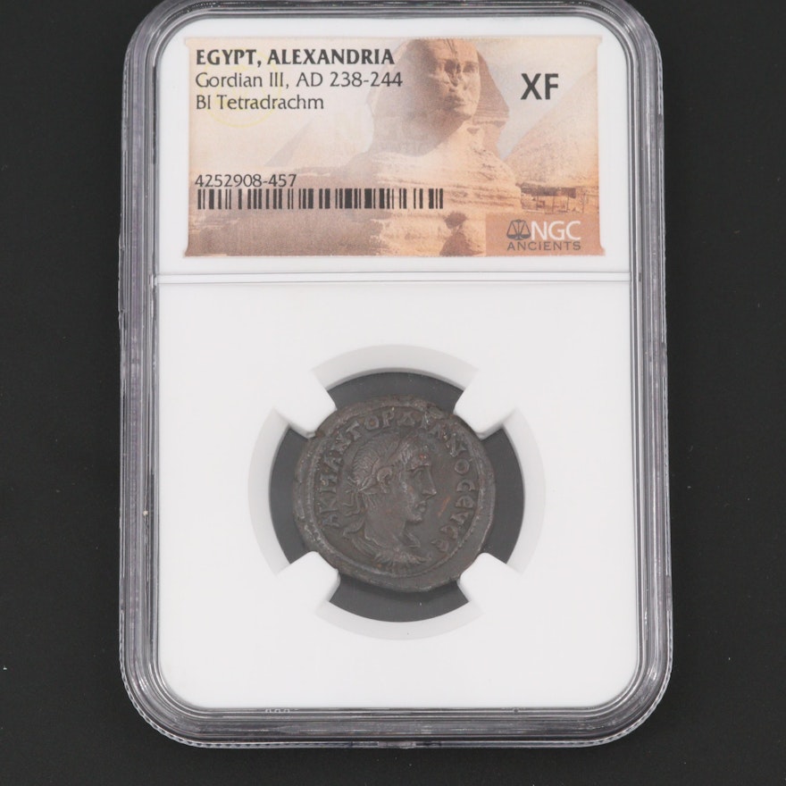 NGC Graded XF Egypt, Alexandria Gordian III Billon Tetradrachm, ca. 240 A.D.