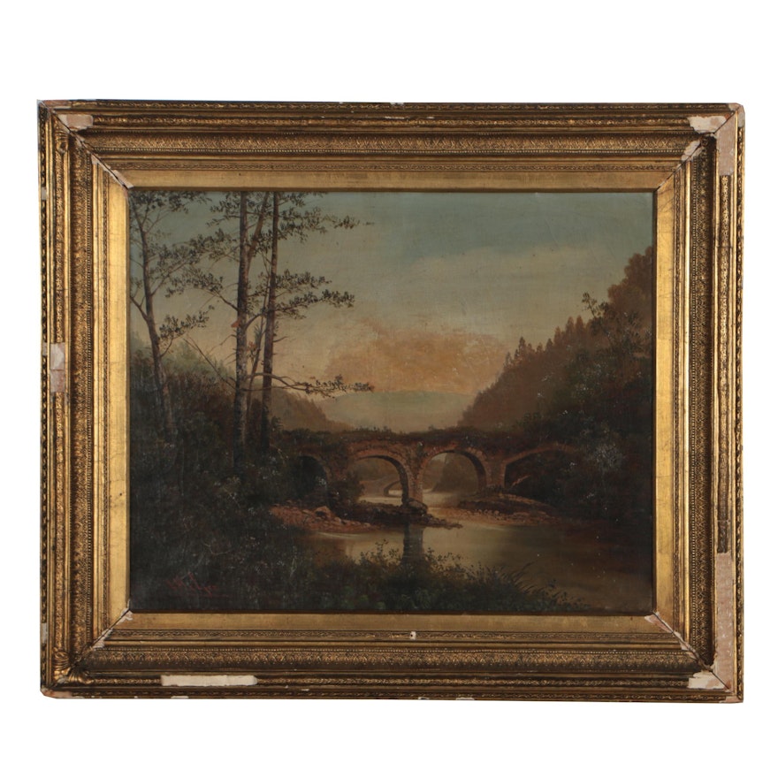 A. Melzer 19th Century Landscape Oil Painting