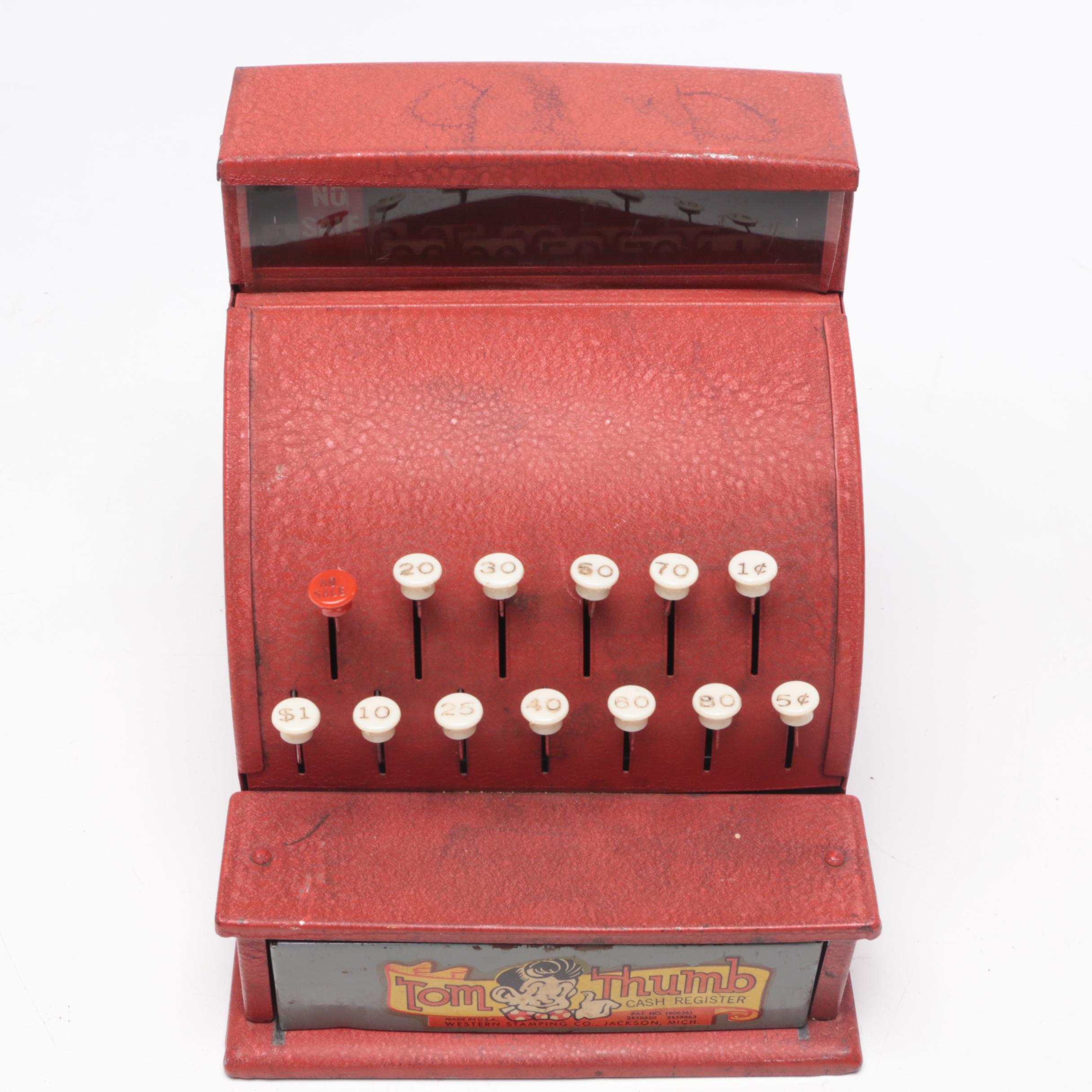 Vintage Tom Thumb Metal Toy Cash Register and Big Business Game Board