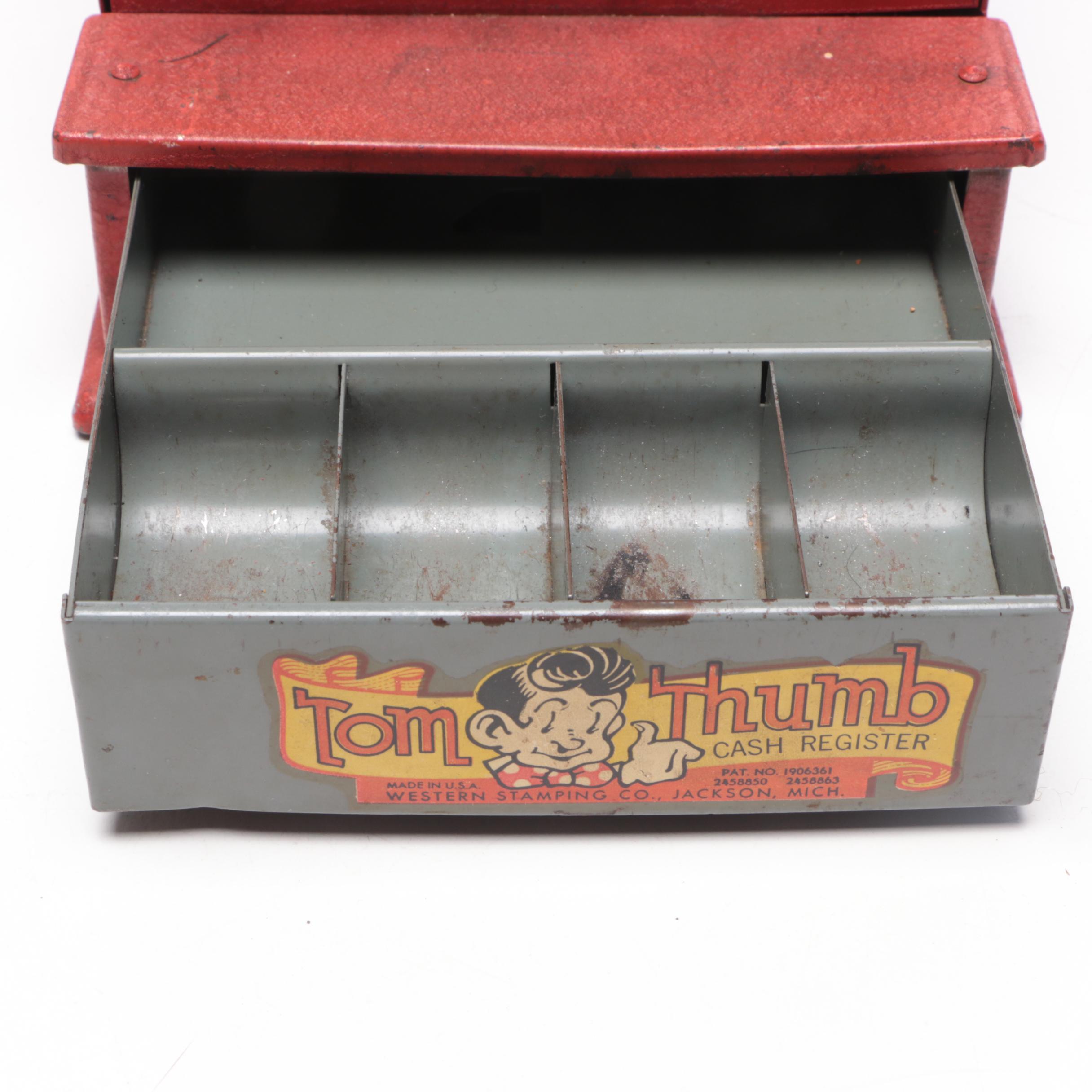 Vintage Tom Thumb Metal Toy Cash Register and Big Business Game Board