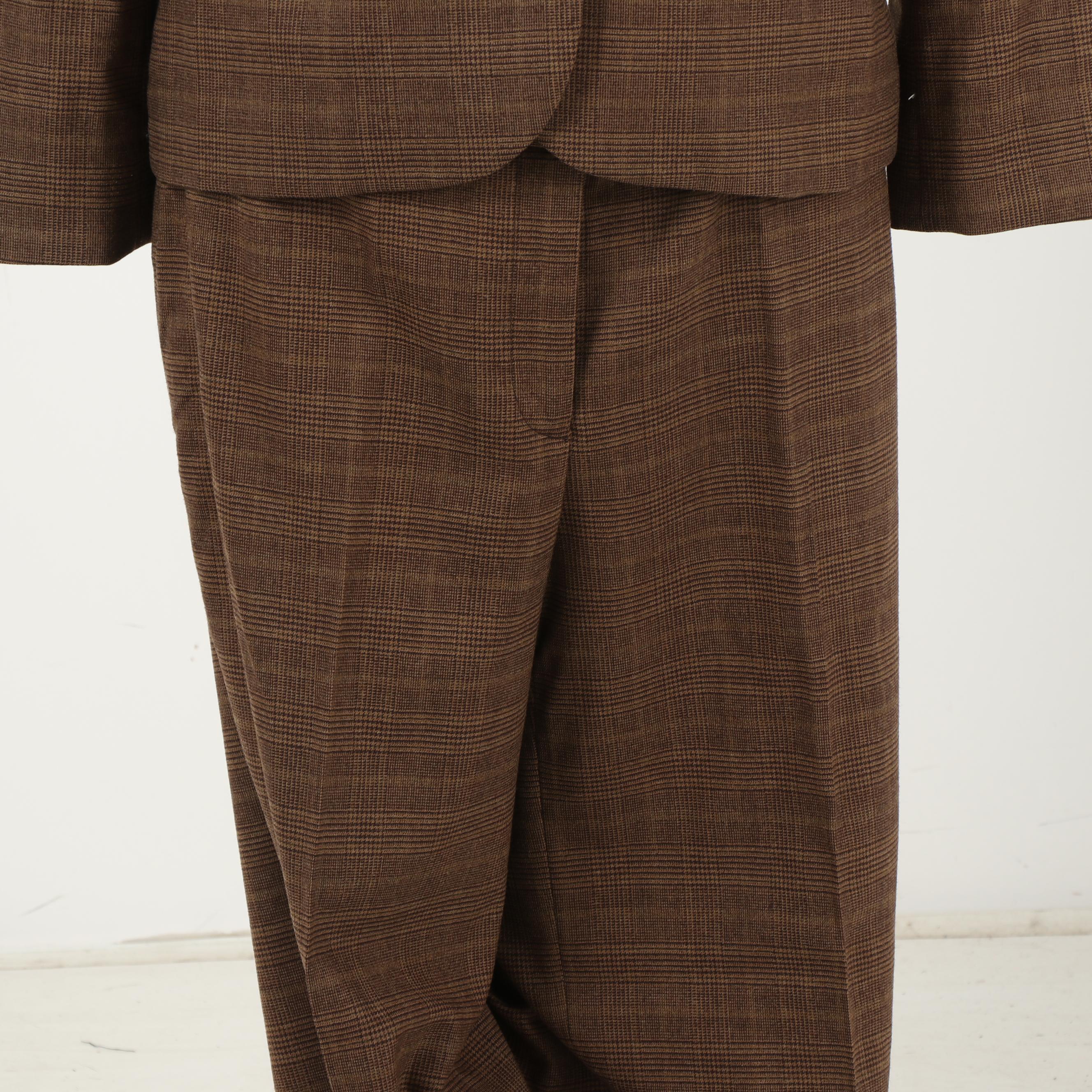 Michael Kors Brown Wool Houndstooth Plaid Pantsuit