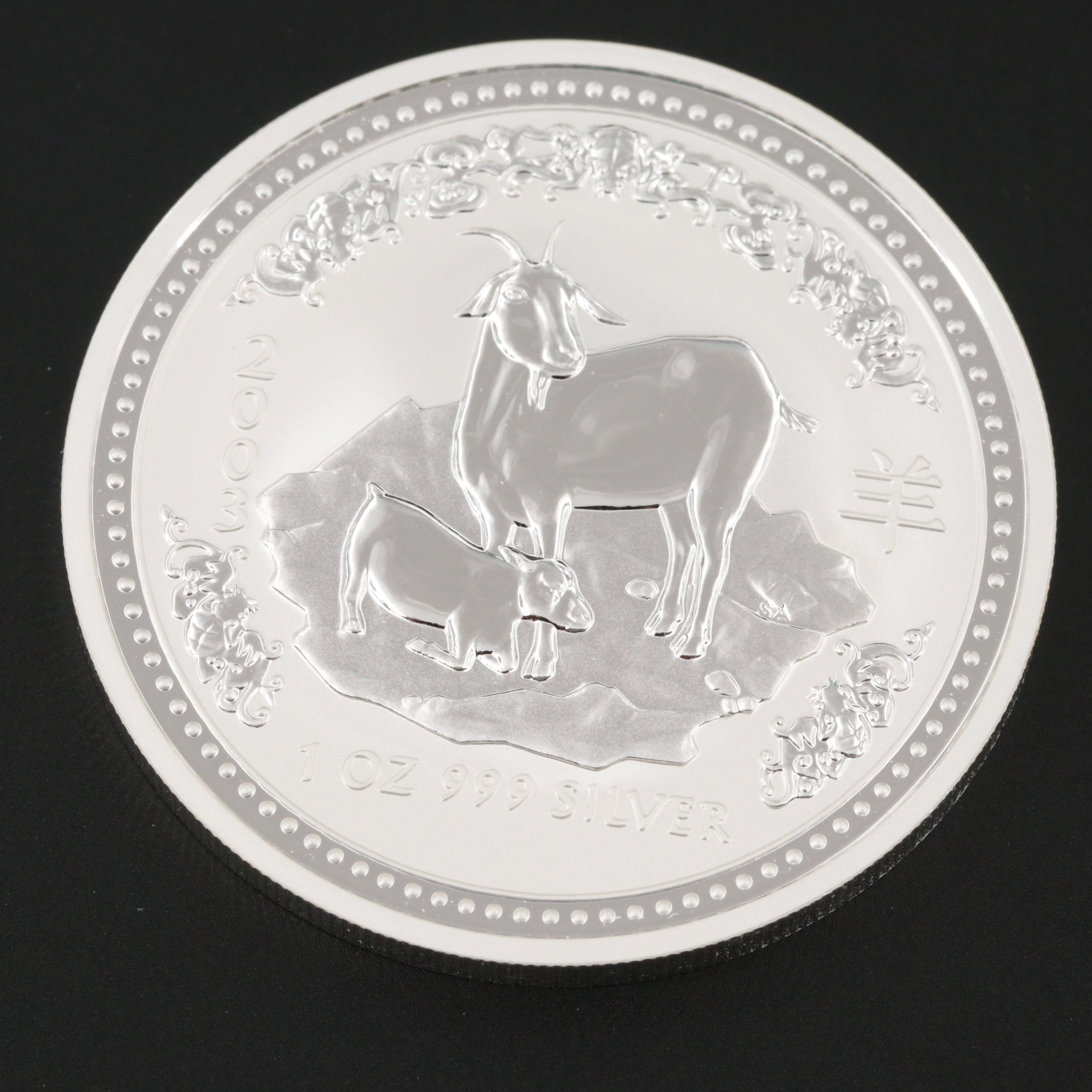 2003 Australia $1 Year of the Goat One Ounce .999 Silver Reverse Proof Coin