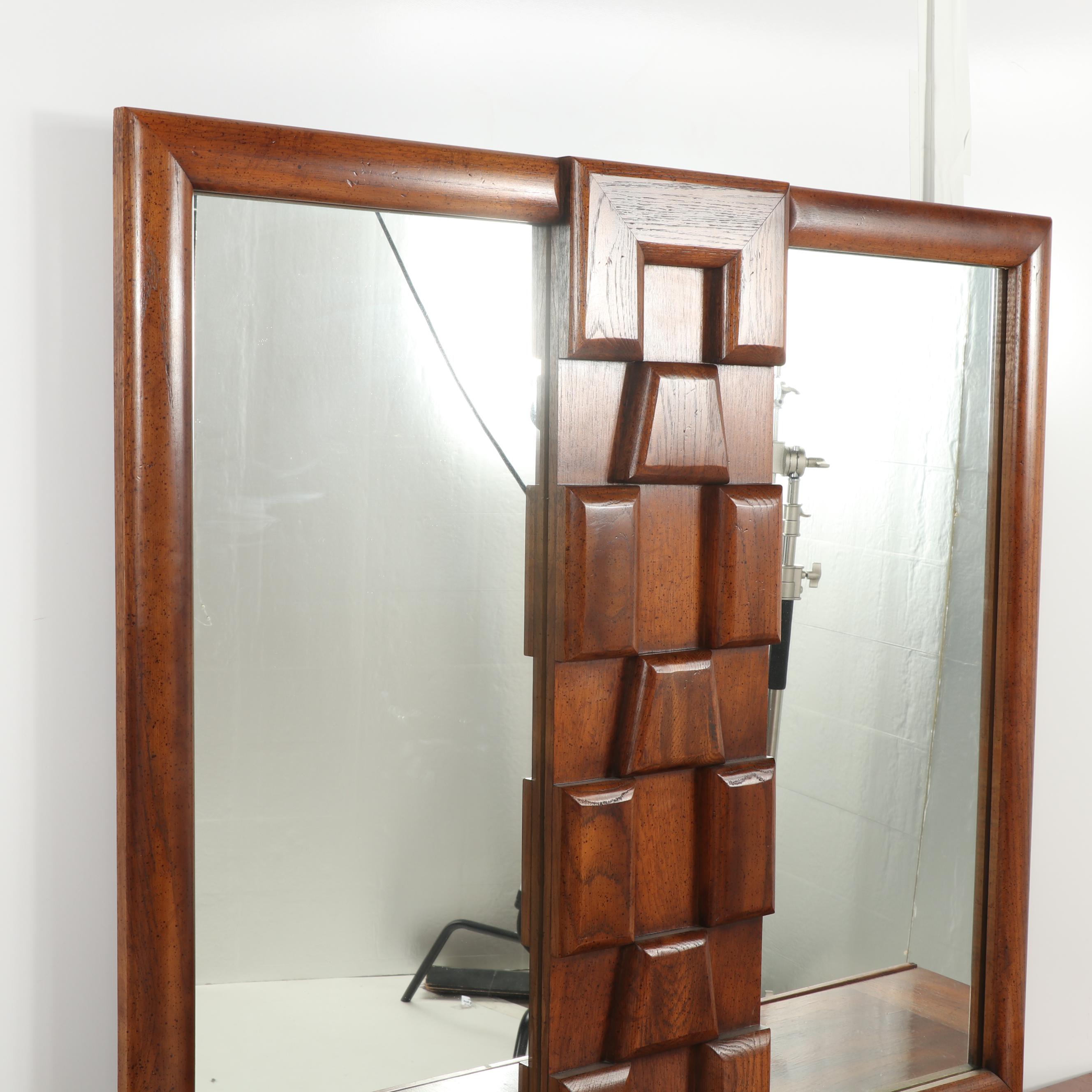 "Brutalist" Style Fruitwood Dresser with Attached Mirror, 1980s