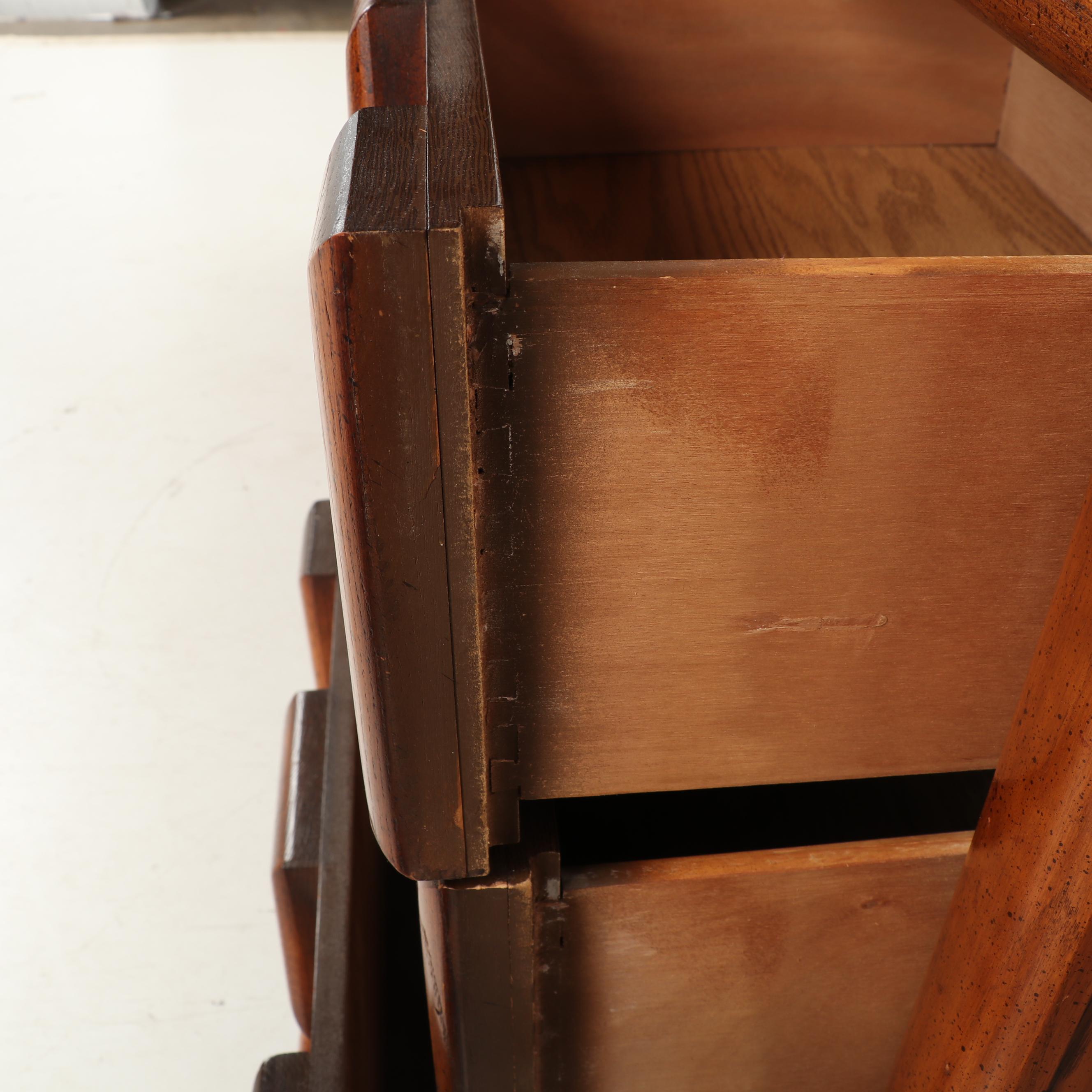 "Brutalist" Style Fruitwood Dresser with Attached Mirror, 1980s
