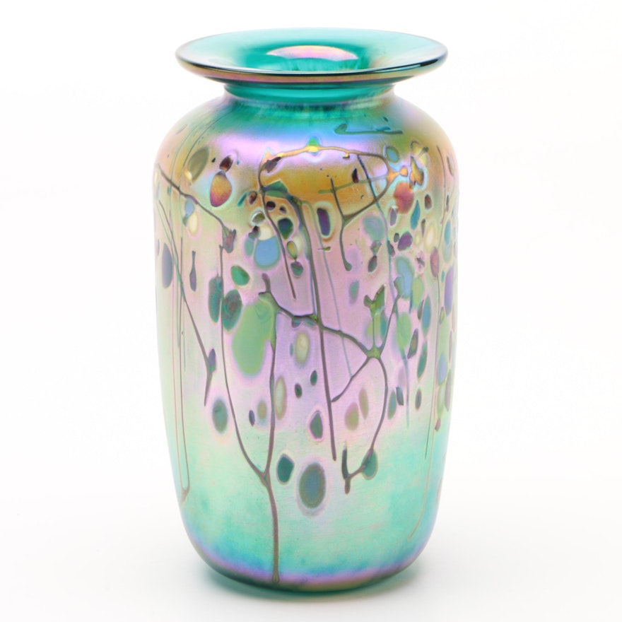 Iridescent Art Glass Vase, Signed and Dated 1999