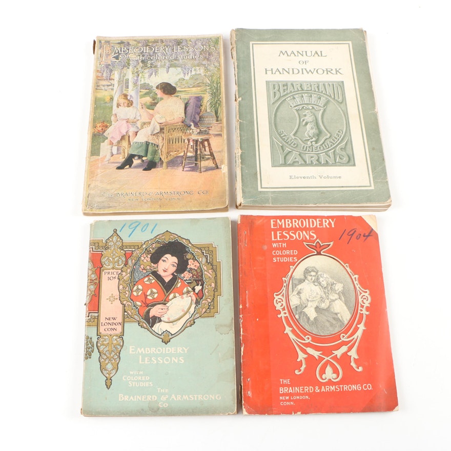 Antiquarian Embroidery Books featuring "Embroidery Lessons with Colored Studies"