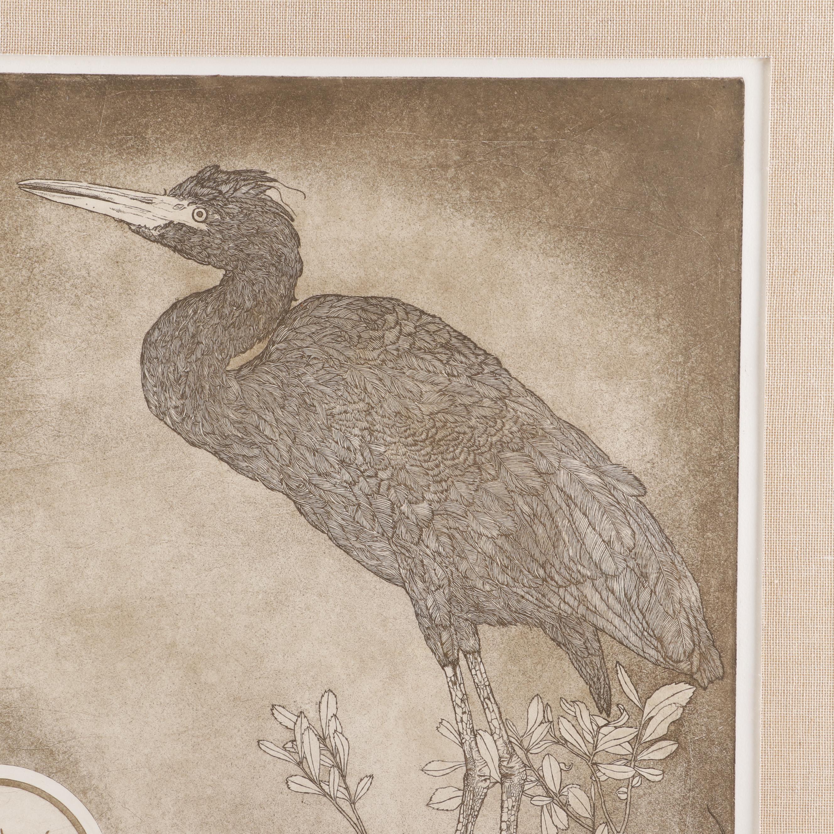Bethia Brehmer Engraving "Heron", 1977