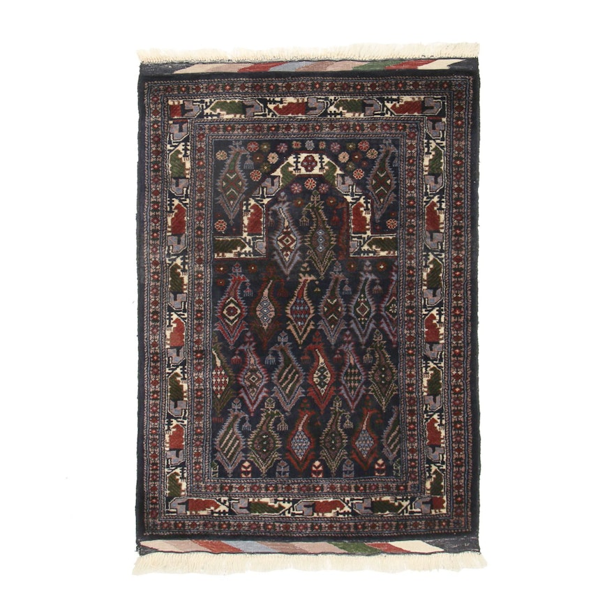 Hand-Knotted Persian Boteh Wool Prayer Rug