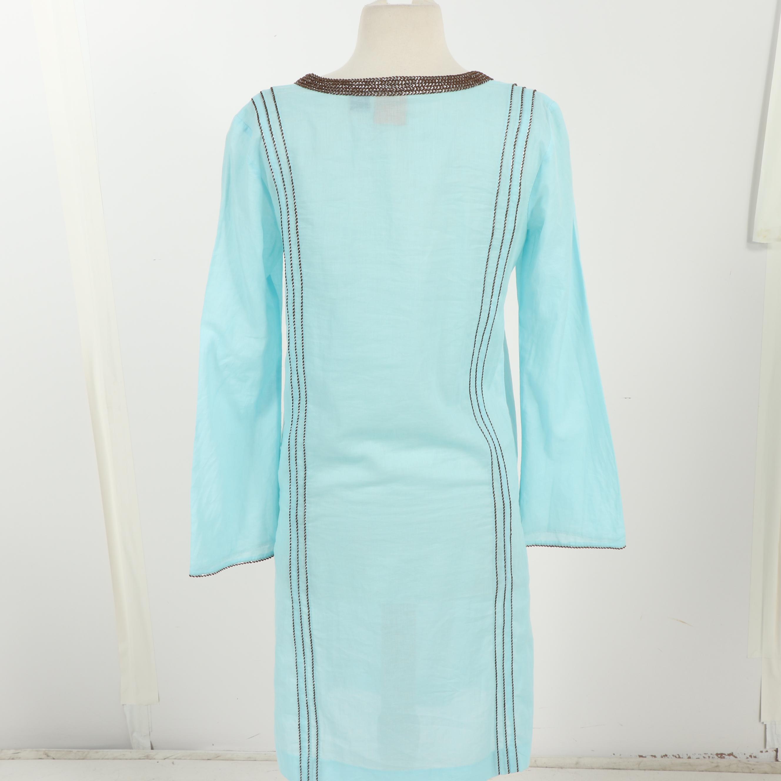 Tory Burch Embellished Blue Linen Tunic Dress