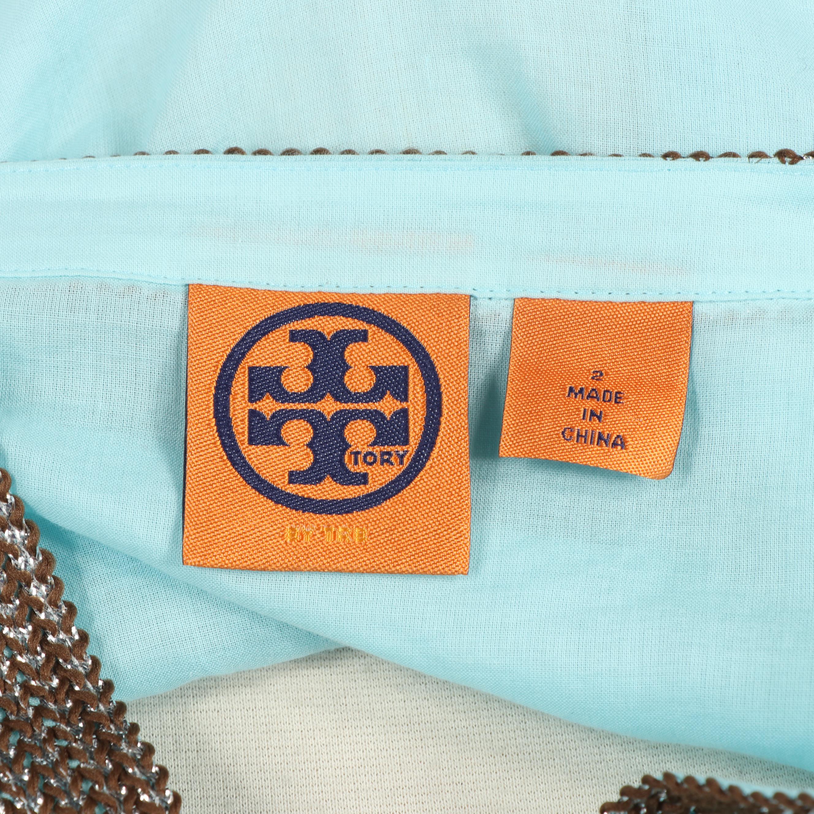 Tory Burch Embellished Blue Linen Tunic Dress