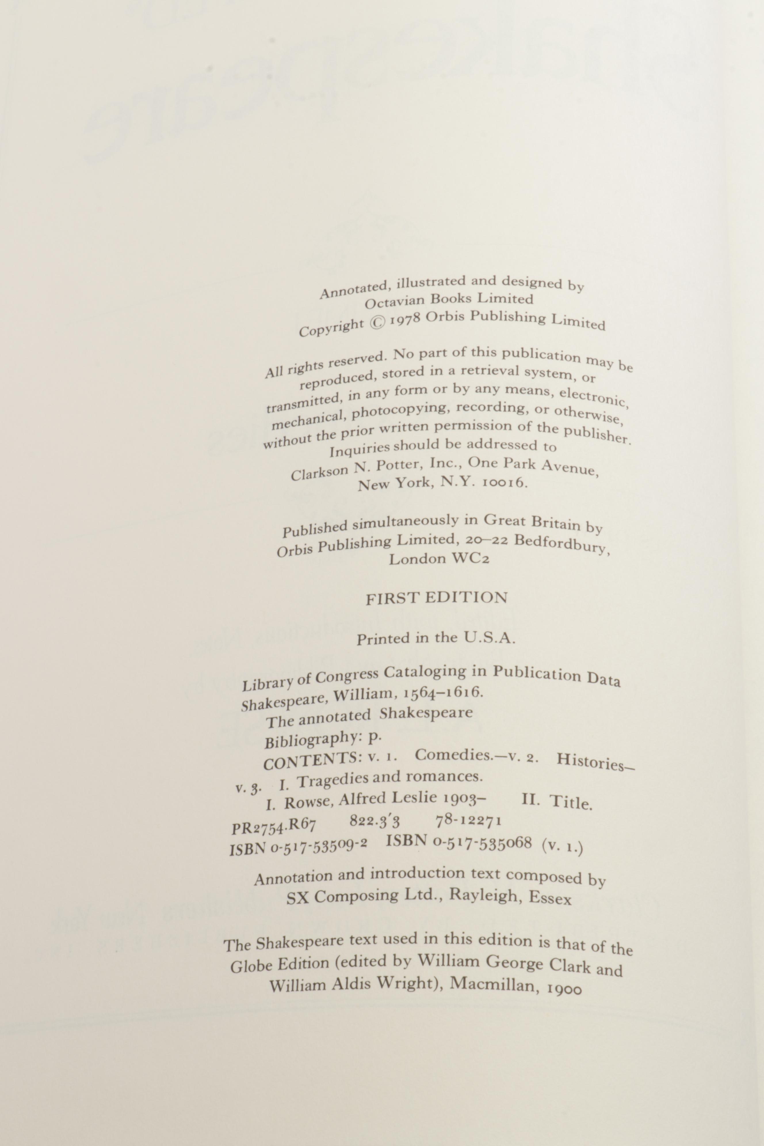 "The Annotated Shakespeare" Set with Notes by A.L. Rowse, 1978