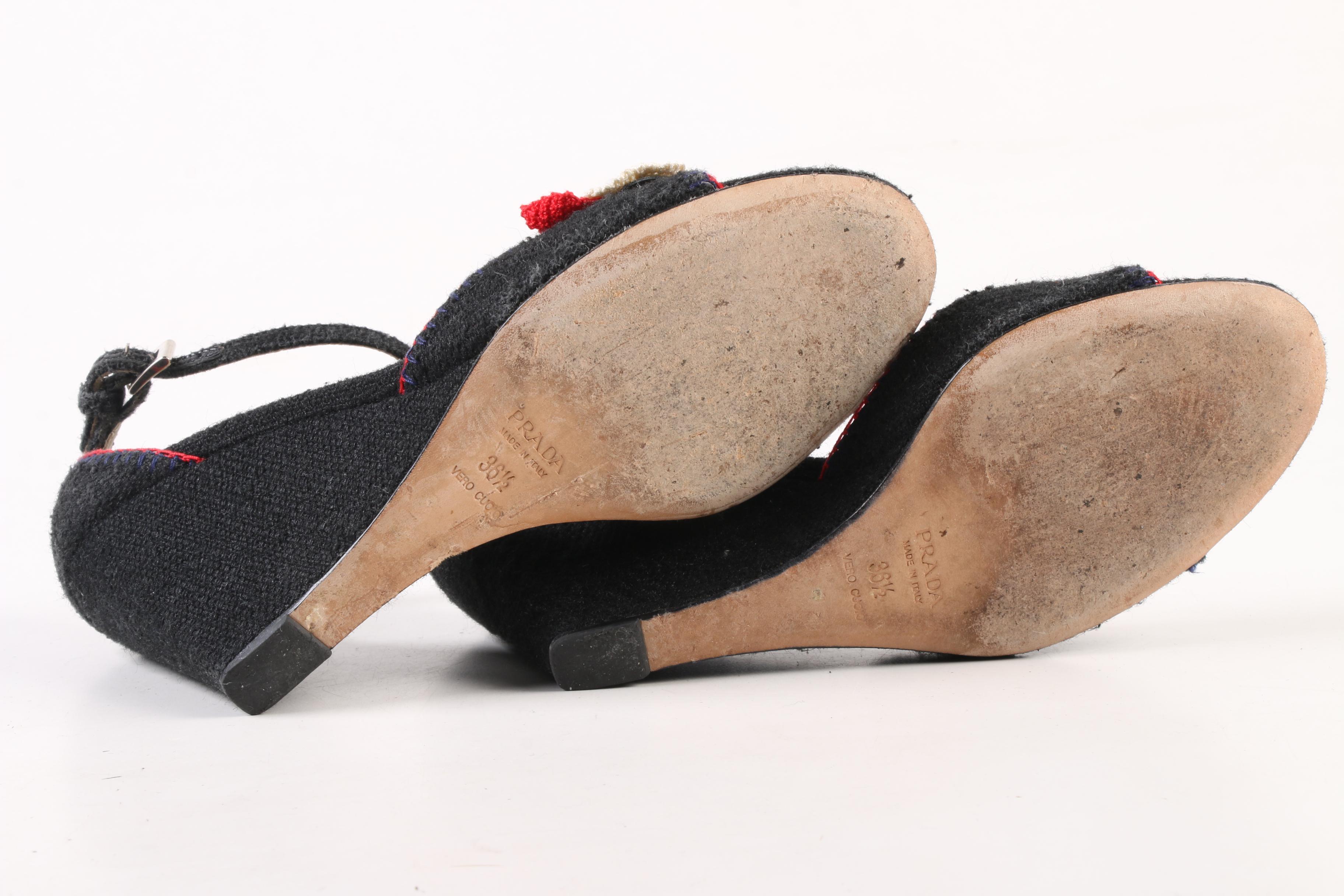 Prada Natte Tricot Wedge Sandals with Crochet Floral Appliqués