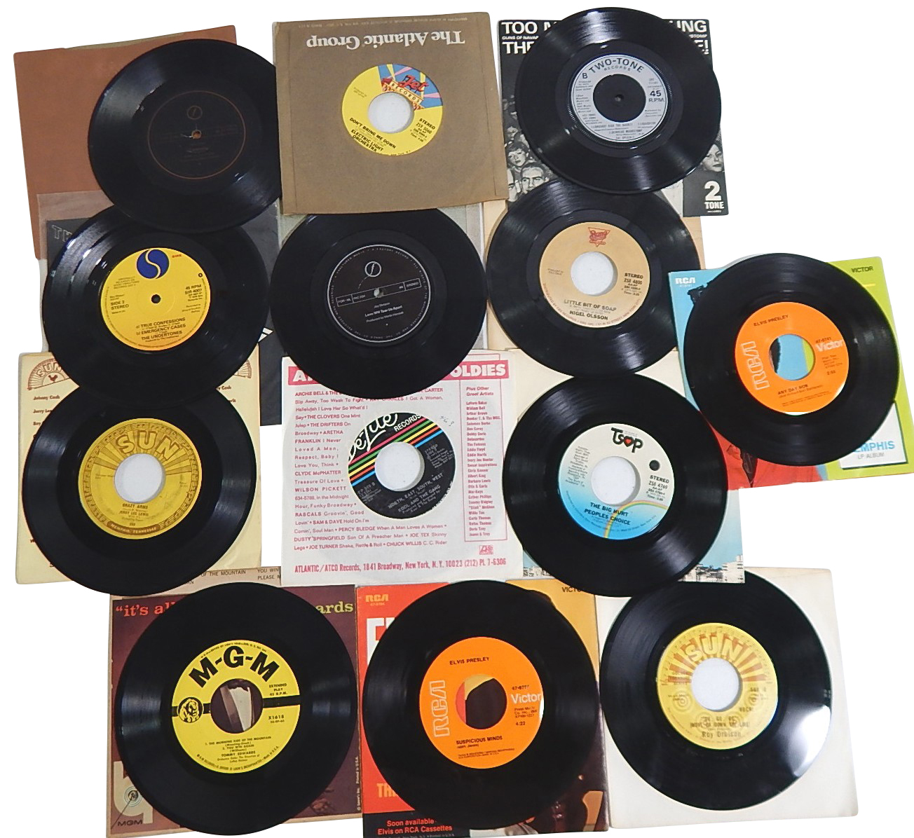 45 RPM Records with Jerry Lee Lewis on Sun Records, Elvis Presley, Roy Orbison